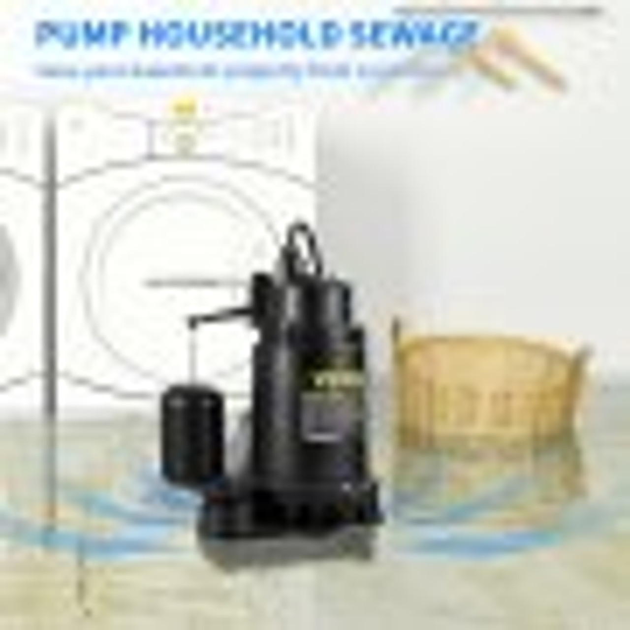 1HP Sewage Pump, 5600 GPH Cast Iron Submersible Sump Pump with Automatic Snap-action Float Switch, Heavy-Duty Submersible Sewage, Effluent Pump for Septic Tank, Basement, Flooding Area