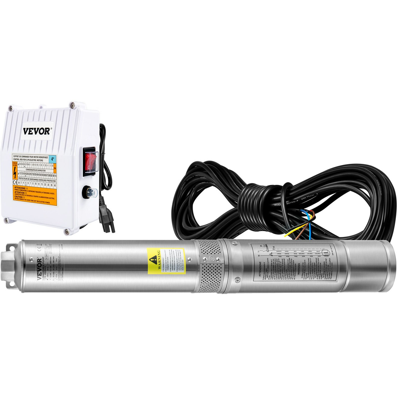 Deep Well Submersible Pump, 3HP 230V/60Hz, 37GPM 640 ft Head, with 33 ft  Cord 