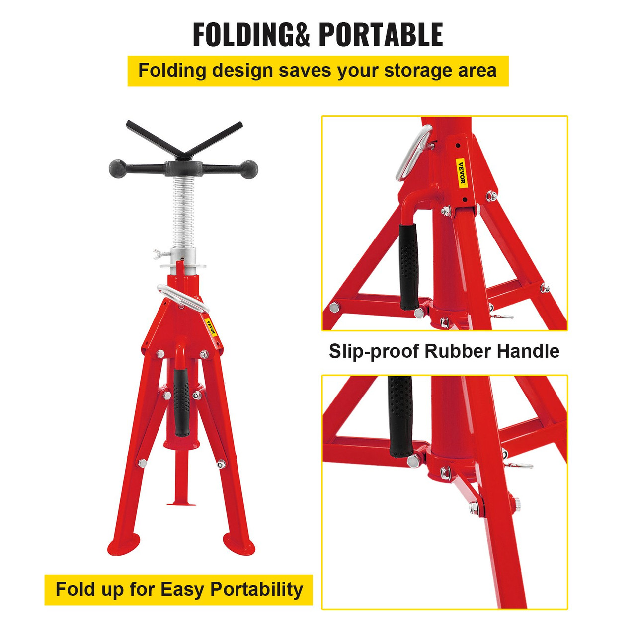 V Head Pipe Stand 1/8"-12" Capacity,Adjustable Height 20"-37",Pipe Jack Stands 2500 lb. Load Capacity,Portable Folding Pipe Stands, Carbon Steel Body More Durable