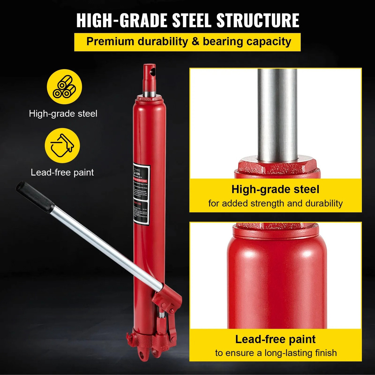 Hydraulic Long Ram Jack - 8 Ton Engine Hoist & Shop Crane Accessory