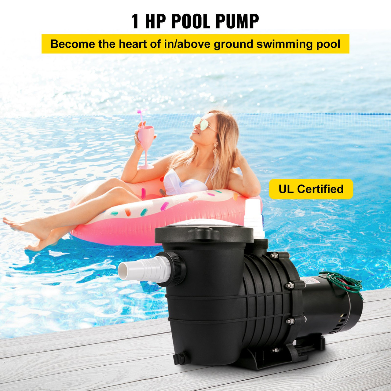Swimming Pool Pump 1HP, Dual Voltage 110V 220V, 5544GPH, Powerful Self-priming Pump for In/Above Ground Pool Water Circulation, w/ Strainer Basket, 2pcs 1-1/2'' NPT Connectors, UL Certified