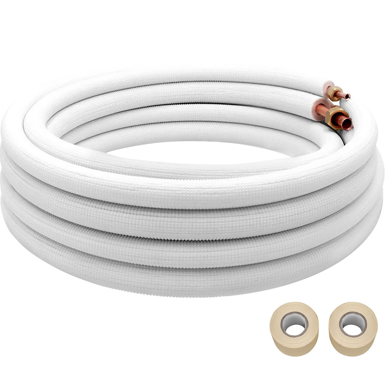 Mini Split Copper Line Set 24.6ft Length, 3/8" & 1/4" OD Copper Pipes for Mini Split Air Conditioner, Flared Copper Lines White Mini Split Line Set for Heat Pump System Line Set for 9000 BTU