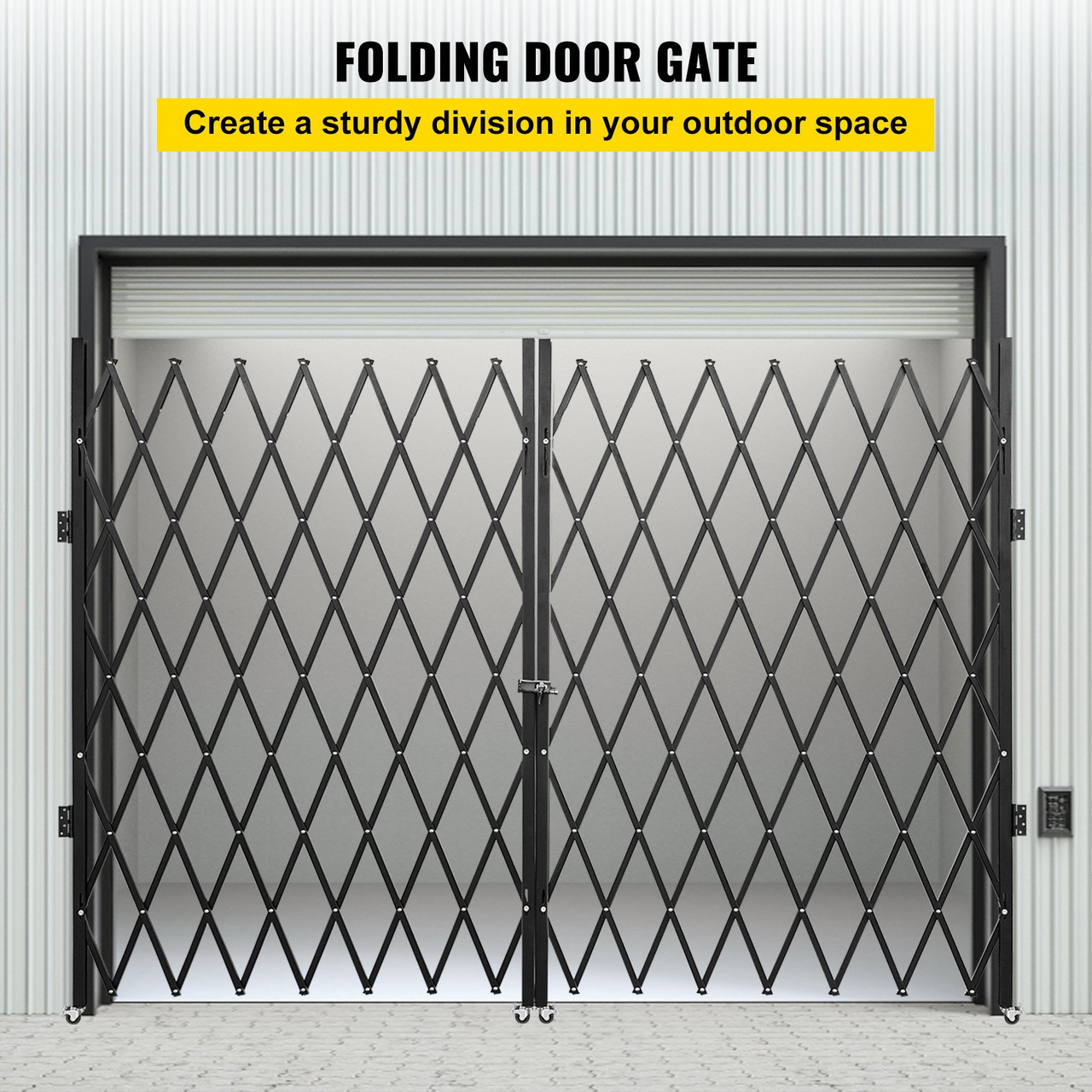 Double Folding Security Gate, 6-1/2' H x 12' W Folding Door Gate, Steel Accordion Security Gate, Flexible Expanding Security Gate, 360° Rolling Barricade Gate, Scissor Gate or Door with Keys
