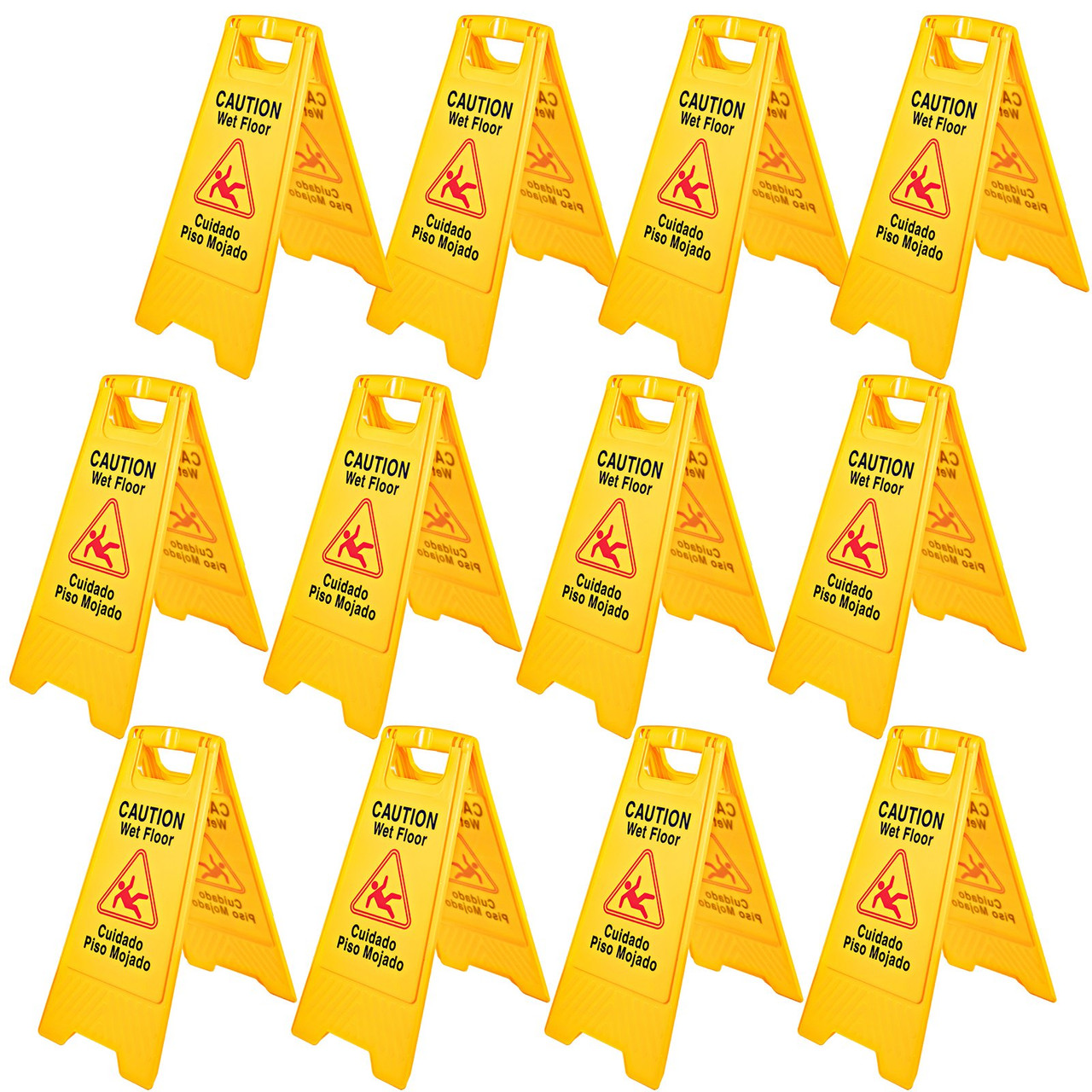 12 Pack Caution Wet Floor Sign 25-Inch Yellow Wet Floor Sign Double Sided Wet Floor Cones Fold-Out Bilingual Plastic Board for Indoors and Outdoors