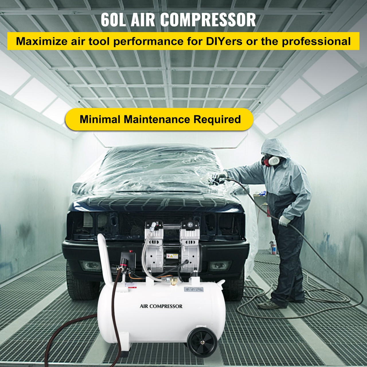 Portable Air Compressor 1 HP, Air Compressor 15.8 Gallon, , Oil Free Air Compressor Steel Tank 750W, Pancake Air Compressor 115 PSI, Ultra Quiet Compressor for Home Repair, Tire Inflation