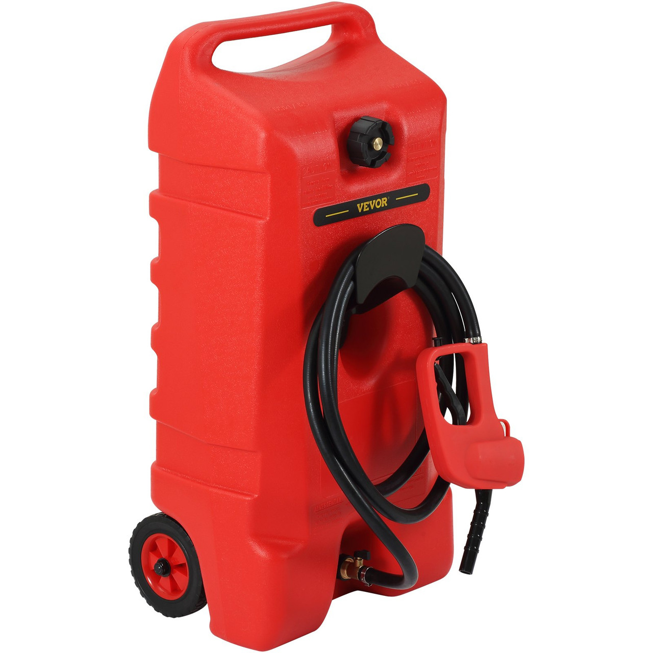 14 Gallon Fuel Caddy, Gas Storage Tank on-Wheels, with Siphon Pump and 9.8 ft Long Hose, Gasoline Diesel Fuel Tank for Cars, Lawn Mowers, ATVs, Boats, More, Red
