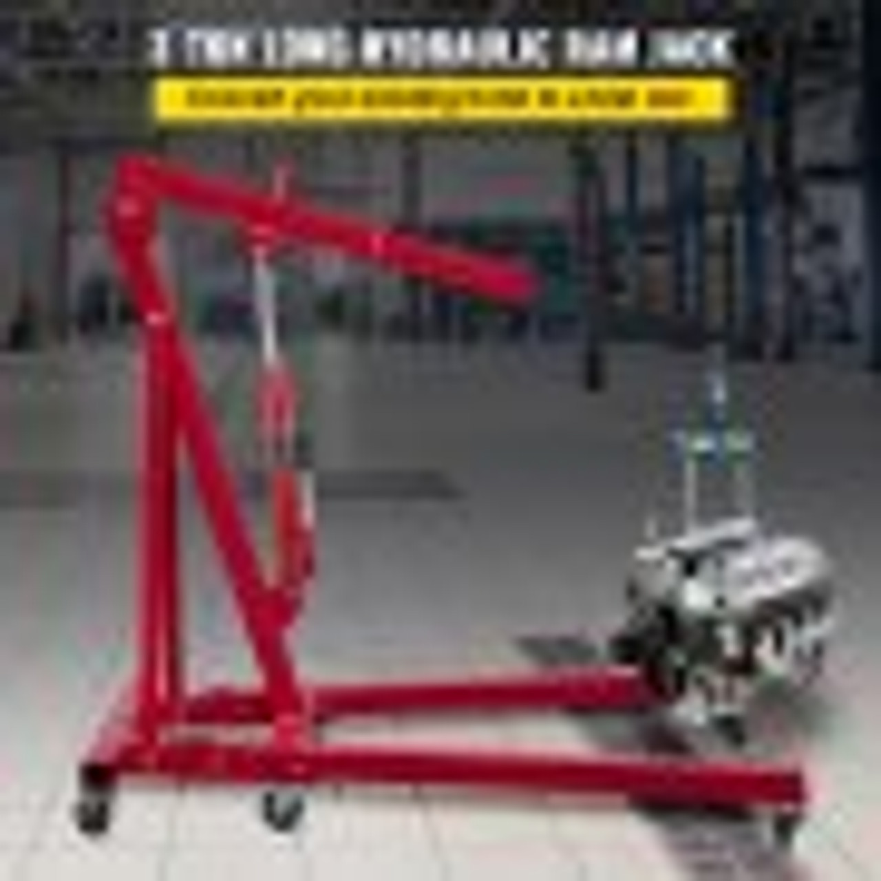 Hydraulic Long Ram Jack, 3 Tons/6600 lbs Capacity, with Single Piston Pump and Clevis Base, Manual Cherry Picker w/Handle, for Garage/Shop Cranes, Engine Lift Hoist, Red