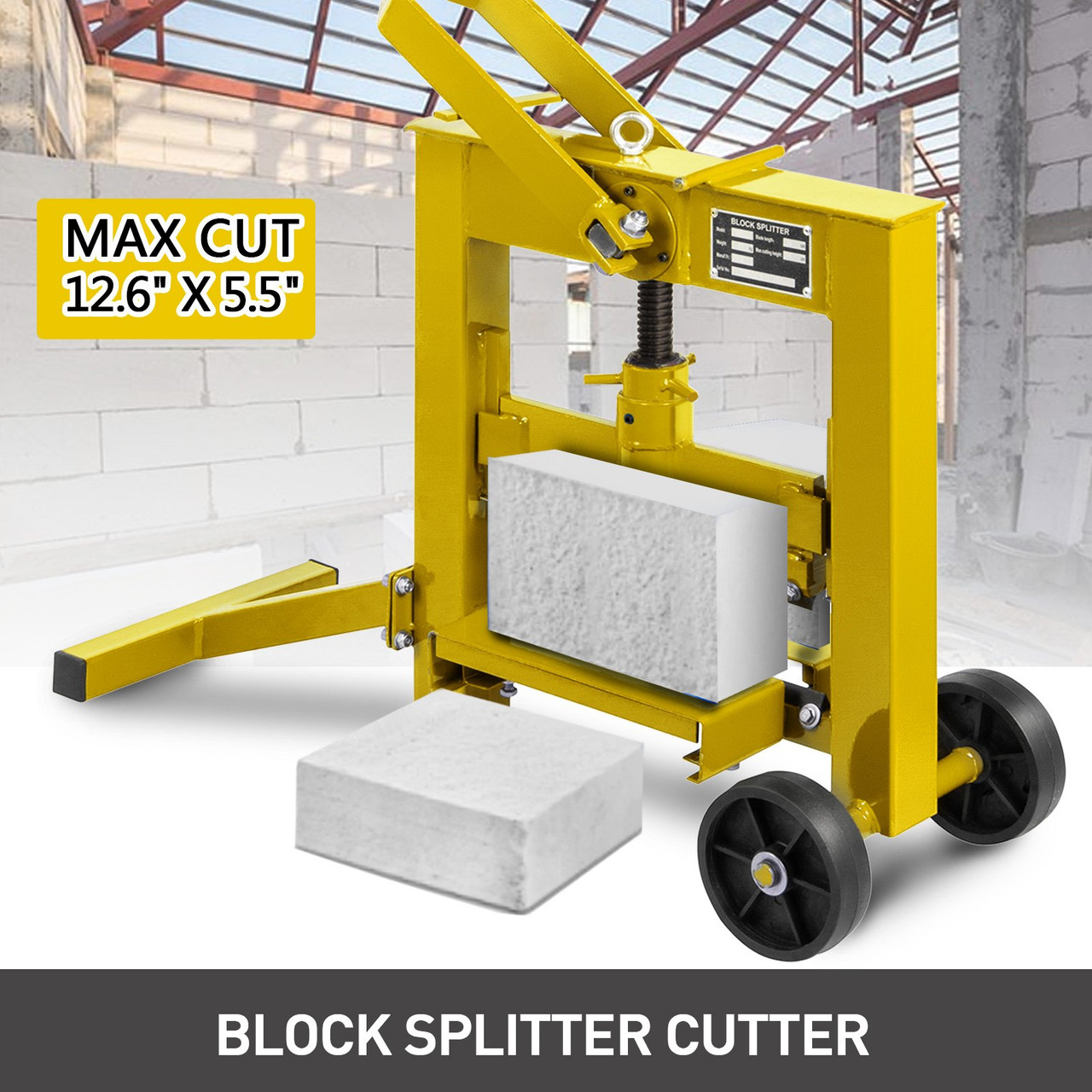 Pavers Splitter Tool Cutting Length Max.12.6 inches Manual Pavers Splitter Tool Cutting Height Max. 5.5 inches for Splitting Cutting Standard Paving Blocks with Portable Wheels (Yellow)