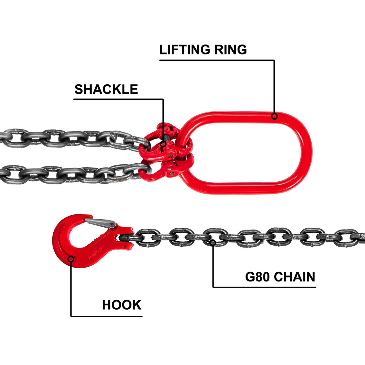 5FT Chain Sling 3/8" x 5' Double Leg with Grab Hooks Sling Chain 4T Capacity Double Leg Chain Sling Grade80(0.375In x 5Ft Double Leg Sling)