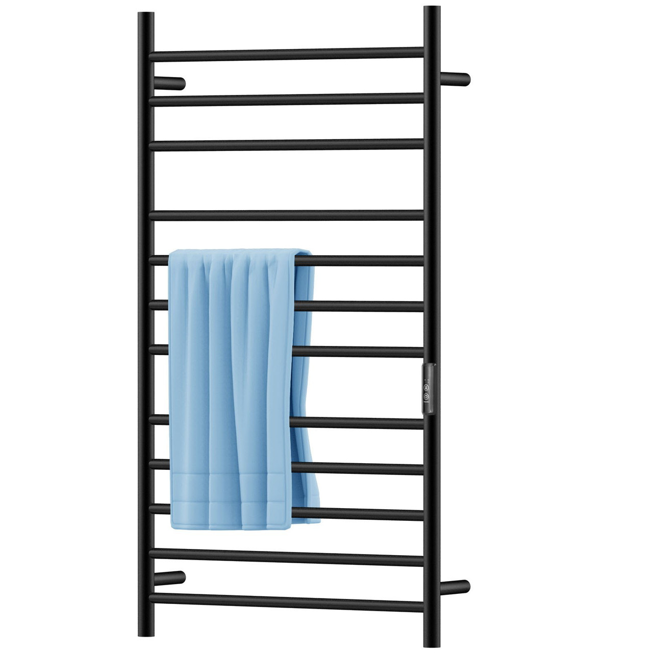 Heated Towel Rack, 12-Bar Towel Warmer Rack, Wall Mounted Electric Towel Warmer, Electric Towel Drying Rack w/Timer, Matte Black Stainless Steel Heated Towel Warmer for Bath, Plug-in/Hardwired