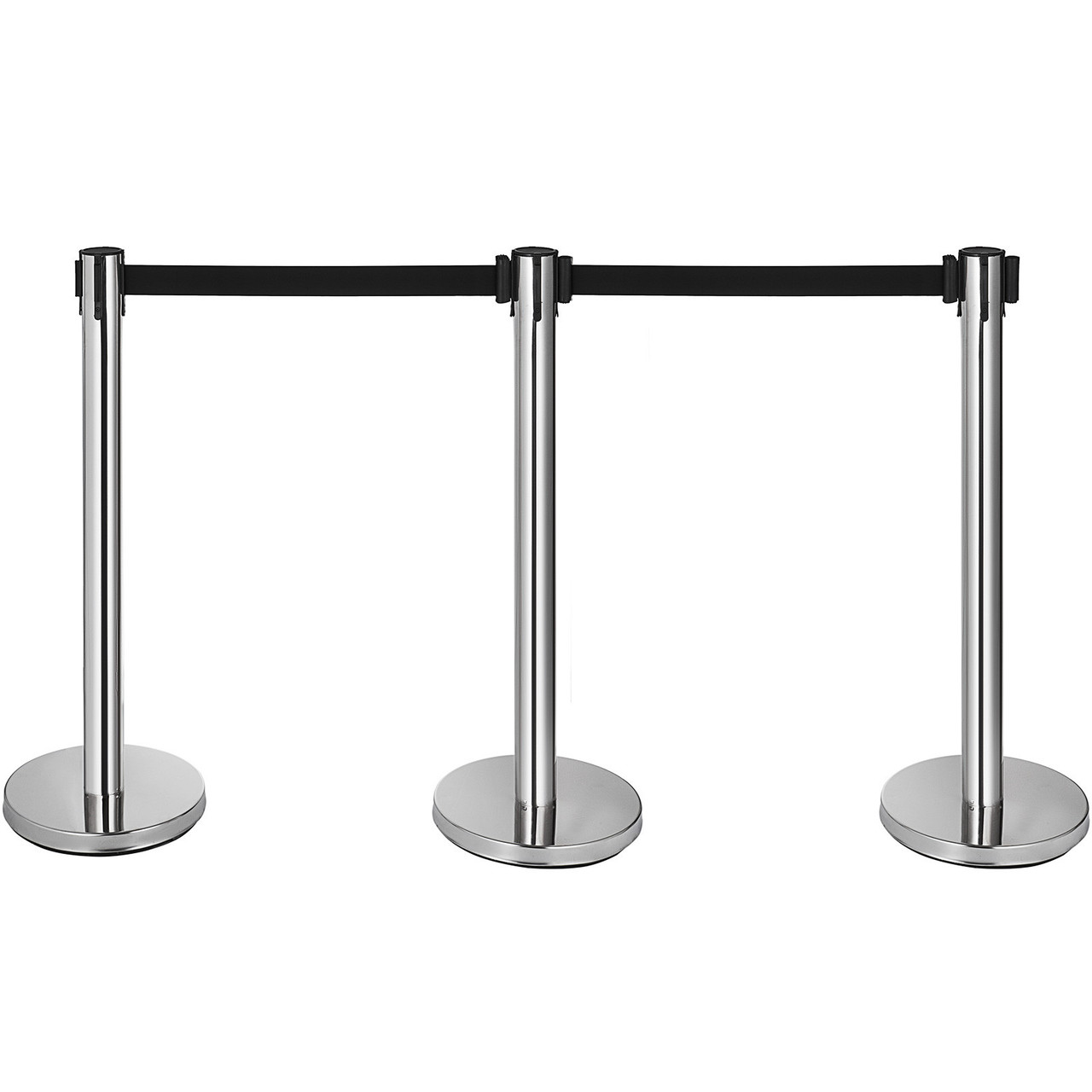 6pcs Queue Posts W/ Black Retractable Belt Stainless Steel Restaurants Outdoor