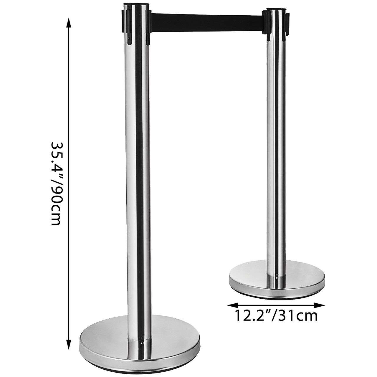 6pcs Queue Posts W/ Black Retractable Belt Stainless Steel Restaurants Outdoor