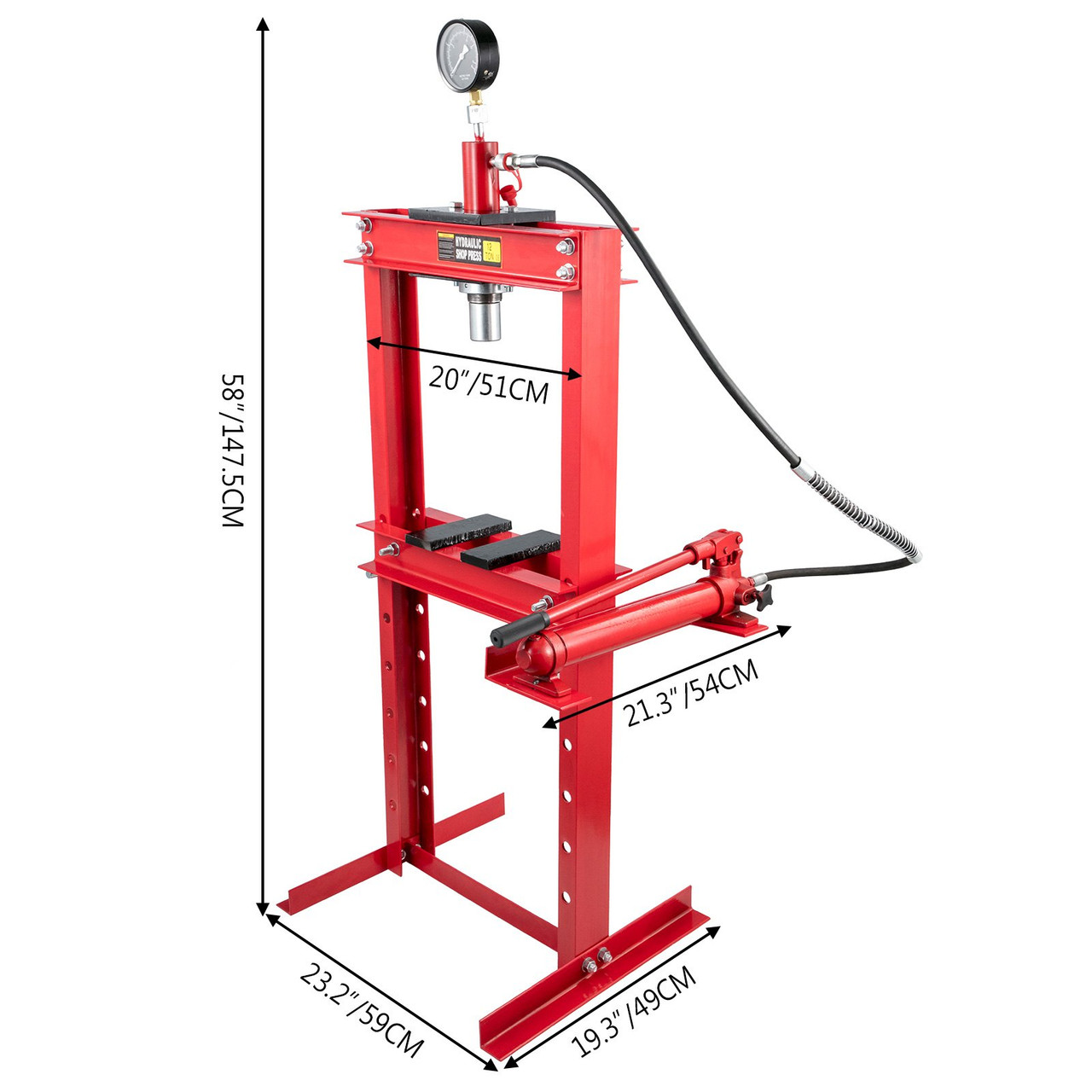 Hydraulic Press 12 Ton Hydraulic Shop Floor Press with Heavy Duty Steel Plates and H Frame Working Distance 34"(87cm) Top Mount for Gears and Bearings