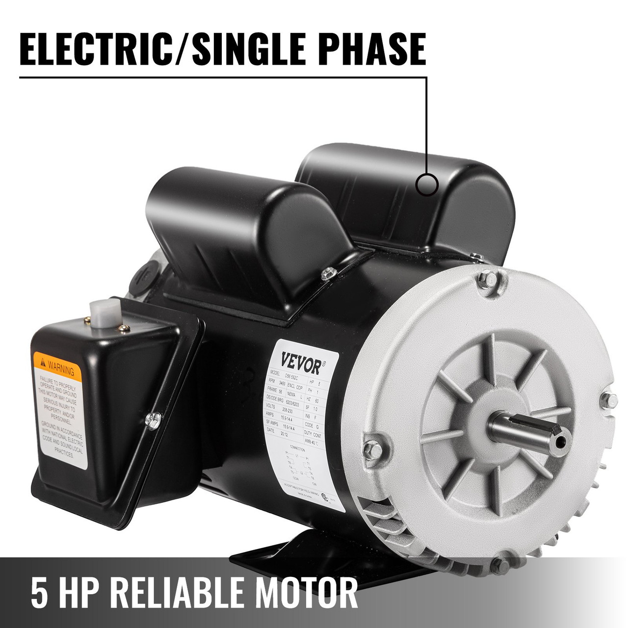 5 Hp Electric Motor 3.1 KW Rated Speed 3450 RPM Single Phase Motor AC 208-230V Air Compressor Motor Suit for Home and Small Shop Air Compressors
