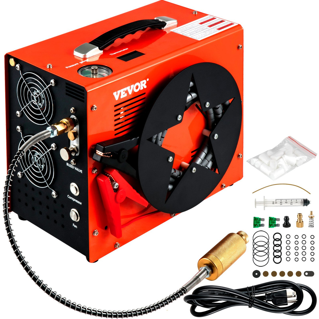 PCP Air Compressor, Auto-stop Powered by DC 12V Car or Home AC 110V/220V, 4500Psi/30Mpa/300Bar w/Built-in Water/Oil Adapter & Cooling Fan for Paintball, Scuba, Air Rifle