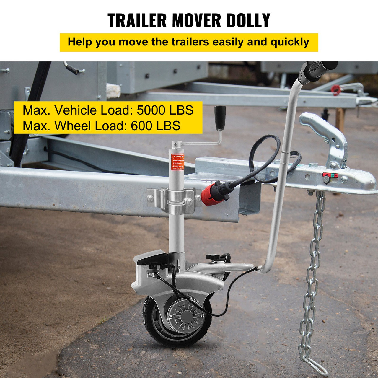 TrailerÃ¿Mover 350W 12V ElectricÃ¿TrailerÃ¿Jack Max Vehicle Load 5000Lbs Trailer Jockey Wheel Utility TrailerÃ¿JackÃ¿Easy to Maneuver Trailer Caravan Boat (12V/350W)
