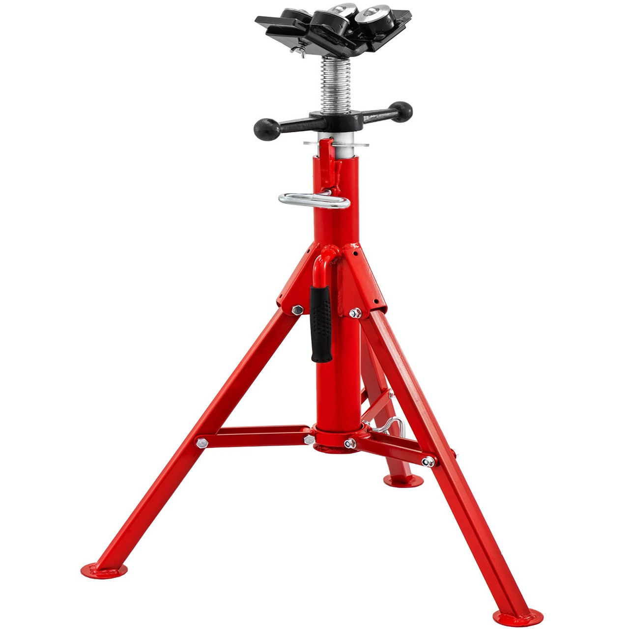 Pipe Jack Stand with 4-Ball Transfer V-Head and Folding Legs 1500LB Welding Pipe Stand Adjustable Height 28-52IN 1107A-type Pipe Jacks for Welding