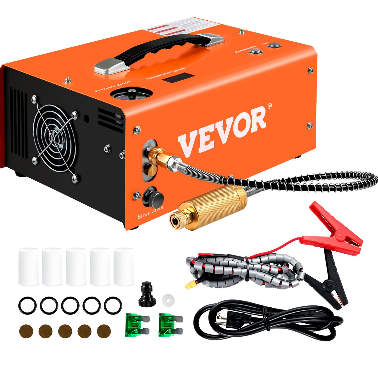 Air Compressor, 4000PSI Portable PCP Compressor, 24V DC 110V/220V AC PCP Airgun Compressor Auto-stop, w/Built-in Adapter, Fan Cooling, Suitable for Paintball, Air Rifle, Mini Diving Bottle
