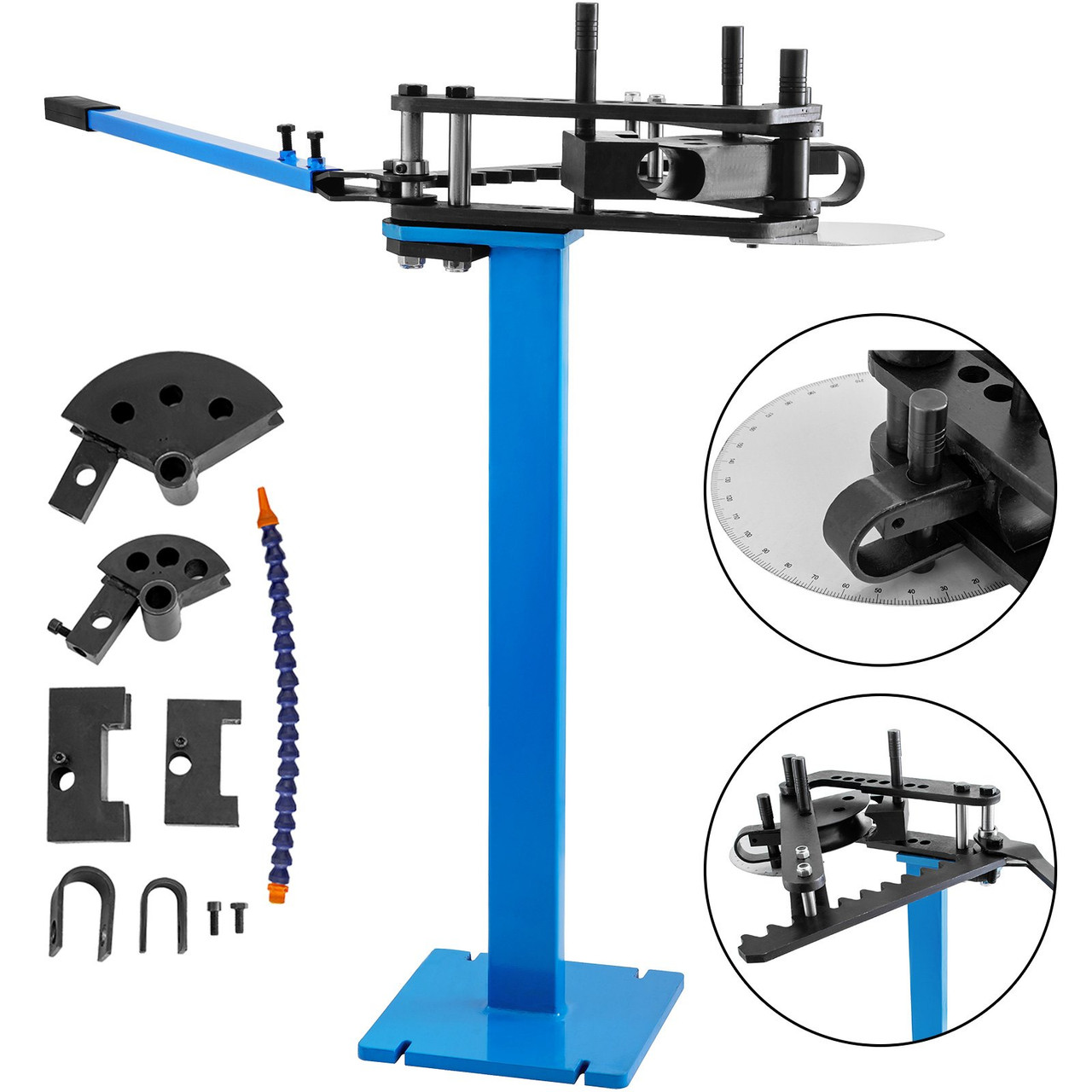 Tube Bender Max Bending Degree 240°,Heavy Duty Metal Pipe and Tube Notcher With 3 Dies,Tube Pedestal Bender 0 up to 240 Degree,Metal Working Tools and Equipment Overall height 45"