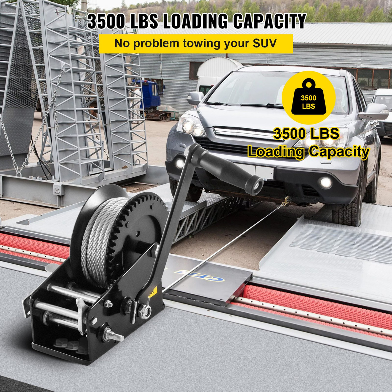 Rope Crank, 3500 LBS Capacity Heavy Duty Hand Winch with 10 m(32.8 ft) Wire Cable and Alloy Hook, w/ 2-Gear Two-Way Manual Operated Ratchet, for ATVs Boats Trailers Trucks Auto Marine, Black