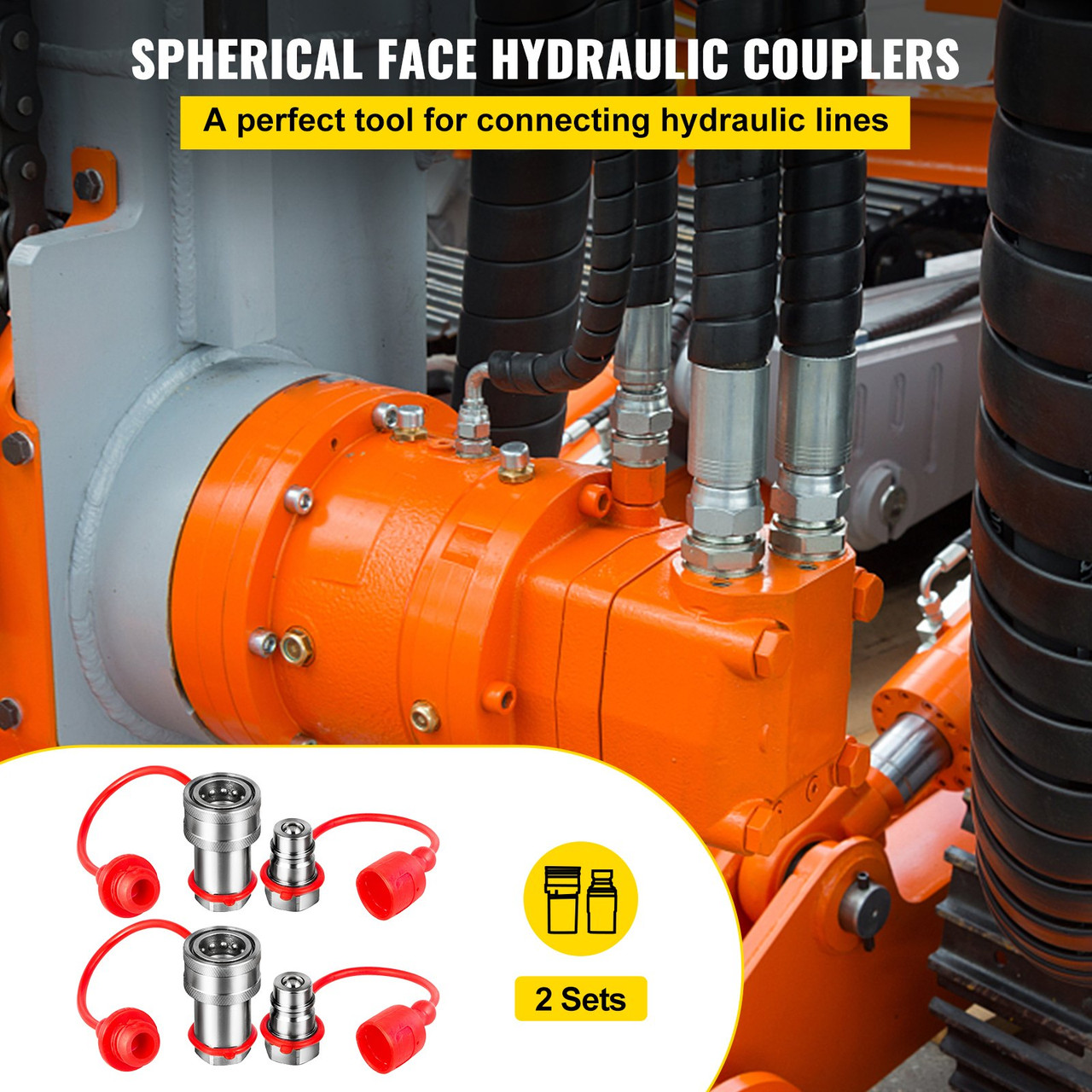 Spherical Face Hydraulic Couplers 1/4" Body 1/4" NPT Thread, Skid Steer Quick Connect Couplings, 5076 PSI Hydraulic Fittings, 2 Sets Hydraulic