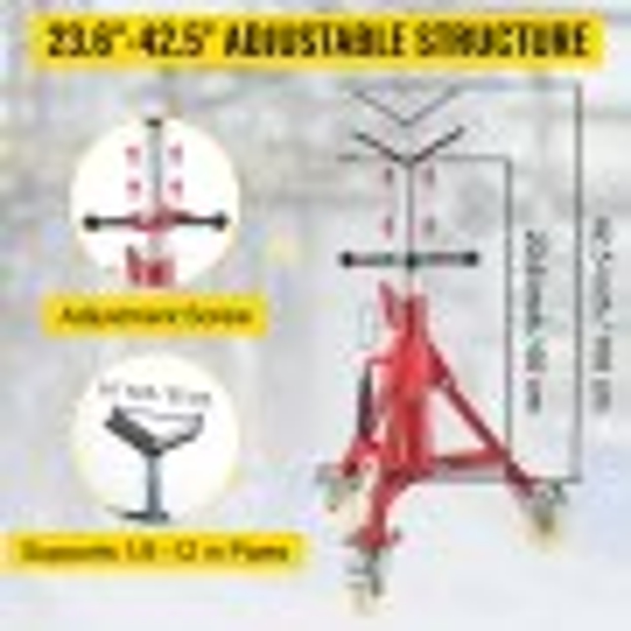 Pipe Stand, Pipe Jack Stand, V Head Pipe Stand Adjustable Height 23.6-42.5 Inch, Pipe Jack Stands with Casters 882 LB, Folding Portable Pipe Stands 1/8-12 Inch Pipe Supporting, Steel Jack Stand