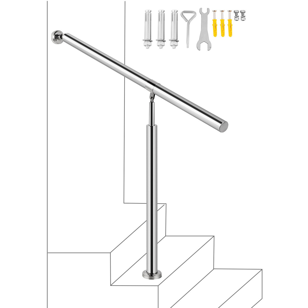 Step Handrail 304 Stainless Steel Stair Railing 1-2 Step for Indoor and Outdoor Adjustable Metal Hand Rails for Steps, 31.5x35.4 Inch, Silver