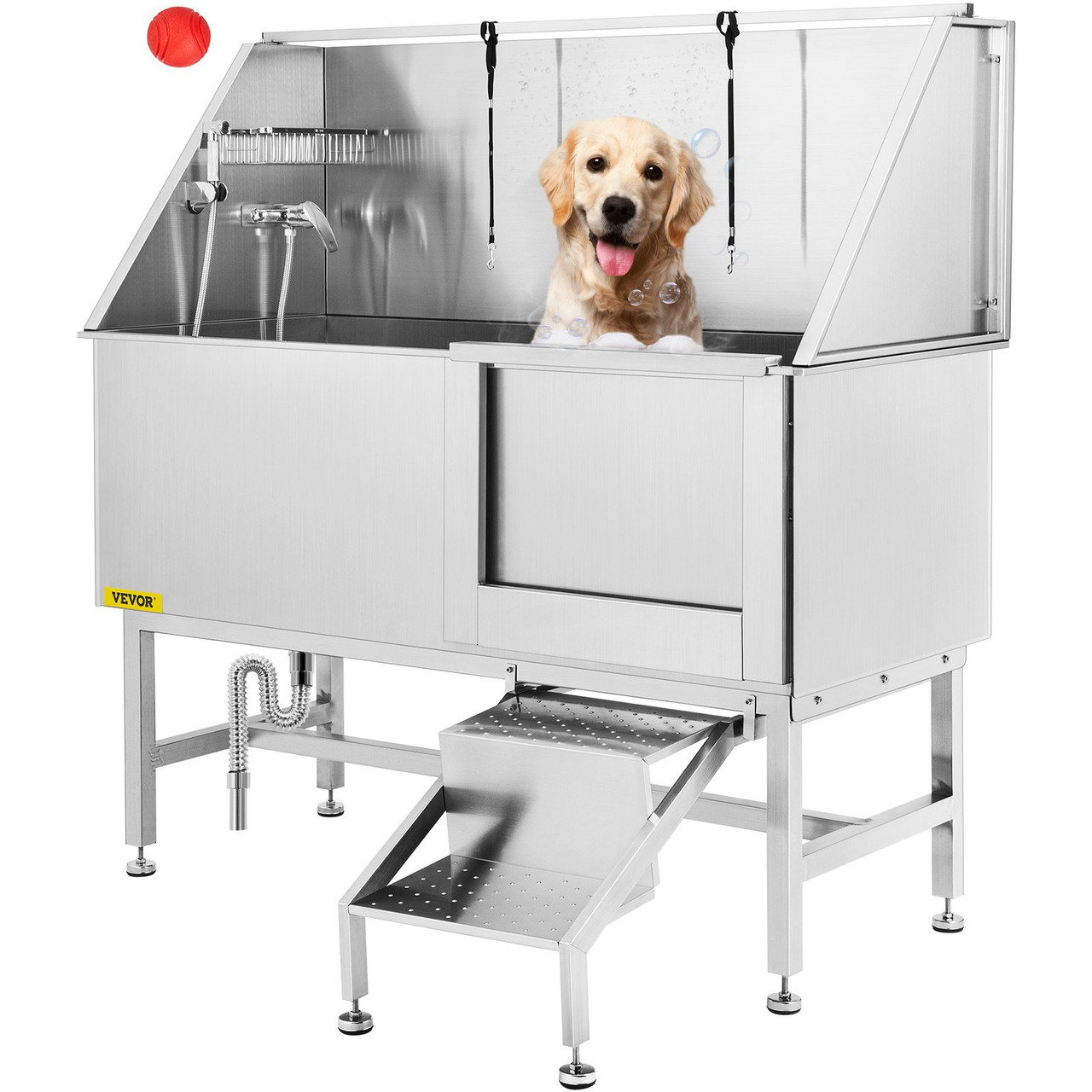 VEVOR 50 inch Dog Grooming Tub Professional Stainless Steel Pet Dog Bath Tub with Steps Faucet & Accessories Dog Washing Station Right Door