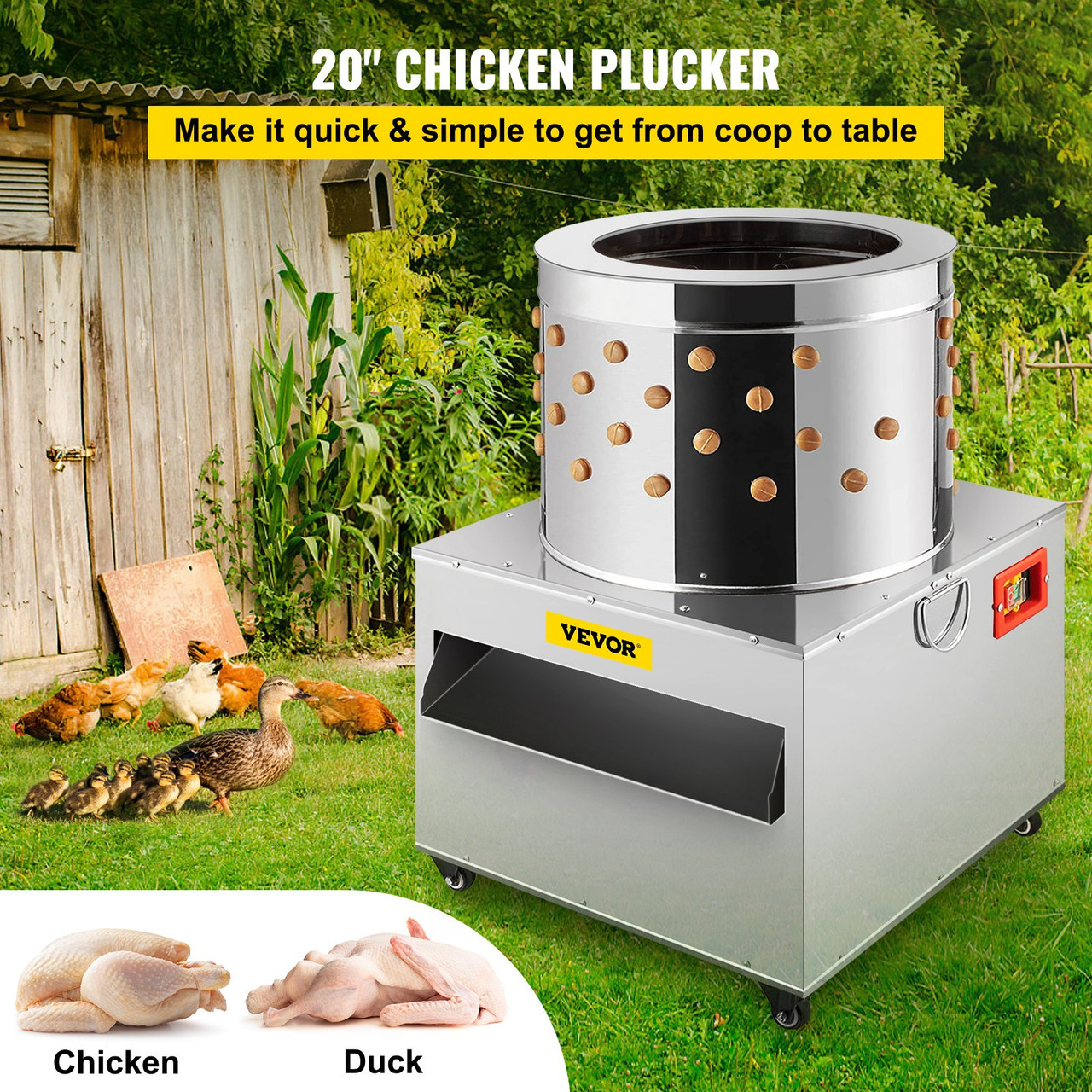 Chicken Poultry Plucker 2200W 240R/min Turkey Chicken Poultry Plucking Machine 23.5Inch Barrel Diameter Stainless Steel Feather Plucking Machine with