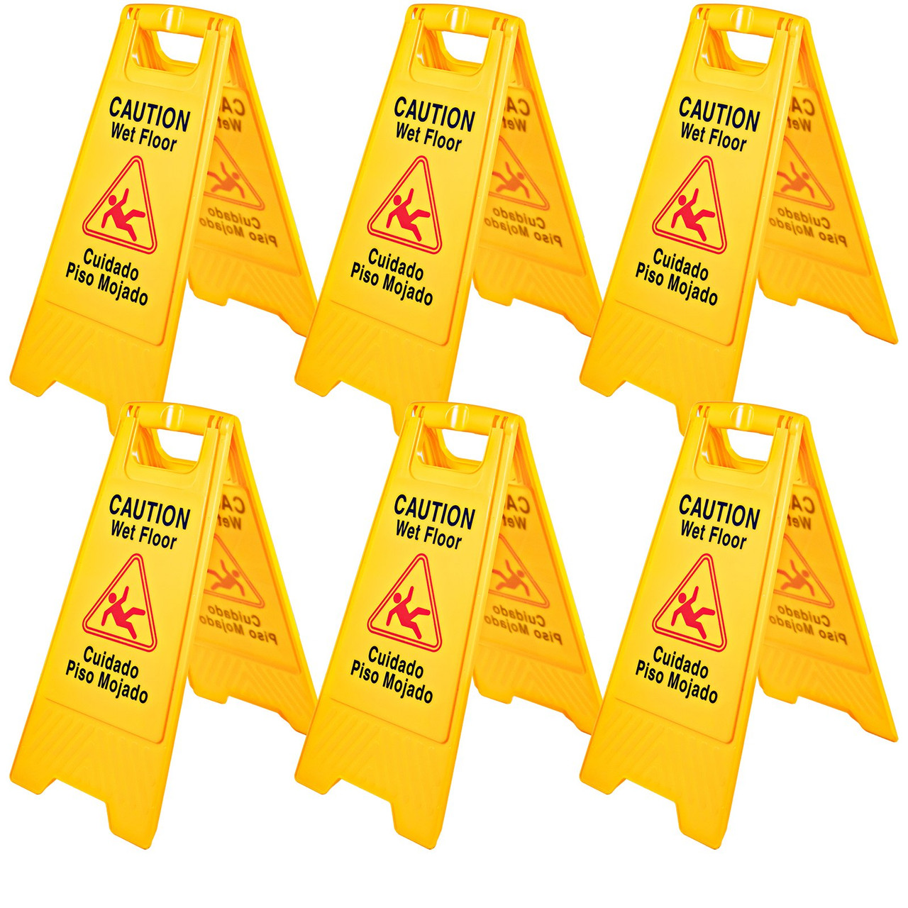 6 Pack Caution Wet Floor Signs 25" Double Sided Caution Sign Bilingual Wet Floor Sign Fold-Out Wet Floor Signs for Wet Floors