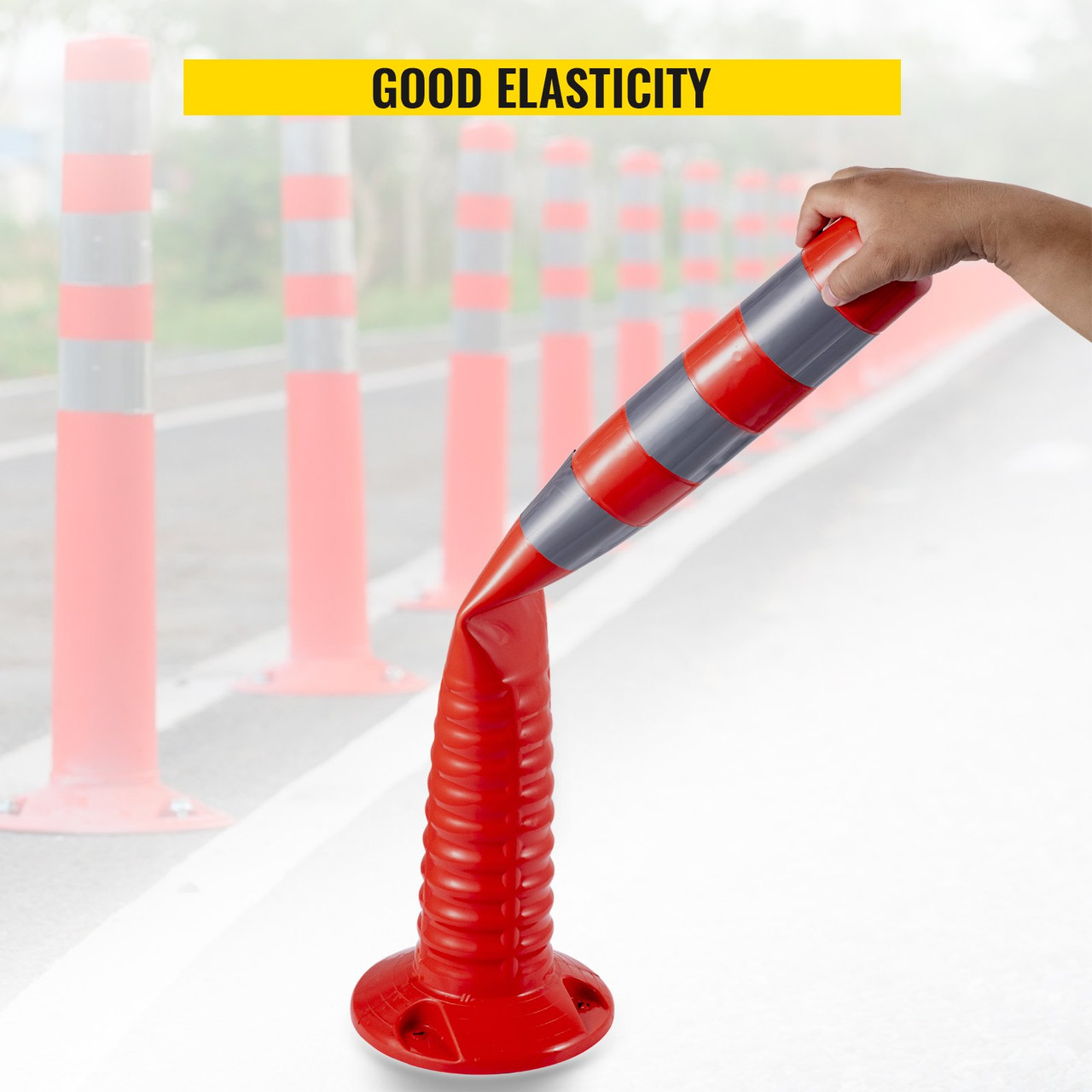 Traffic Delineator, 12 PCS Posts Channelizer Cone, Delineator Post Kit 30 in Height, PU Traffic Post, Orange Safety Cones, Portable Spring Posts with Base, Barrier Cones with Reflective Bands