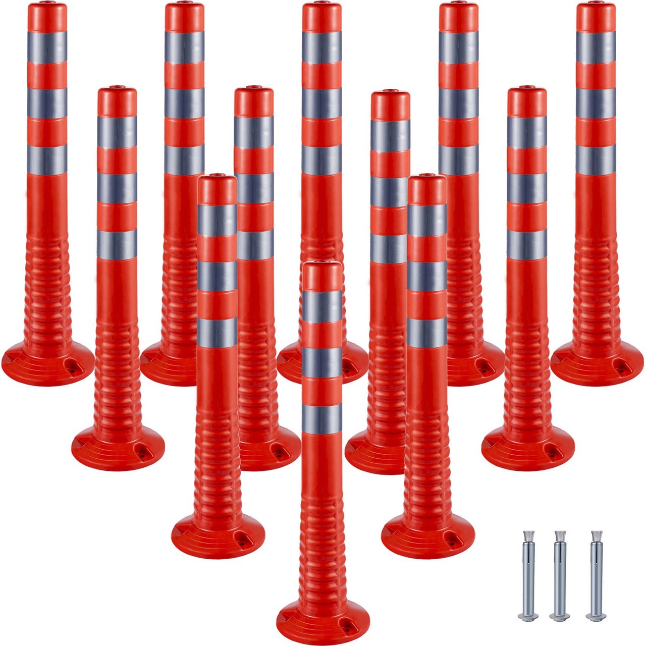 Traffic Delineator, 12 PCS Posts Channelizer Cone, Delineator Post Kit 30 in Height, PU Traffic Post, Orange Safety Cones, Portable Spring Posts with Base, Barrier Cones with Reflective Bands