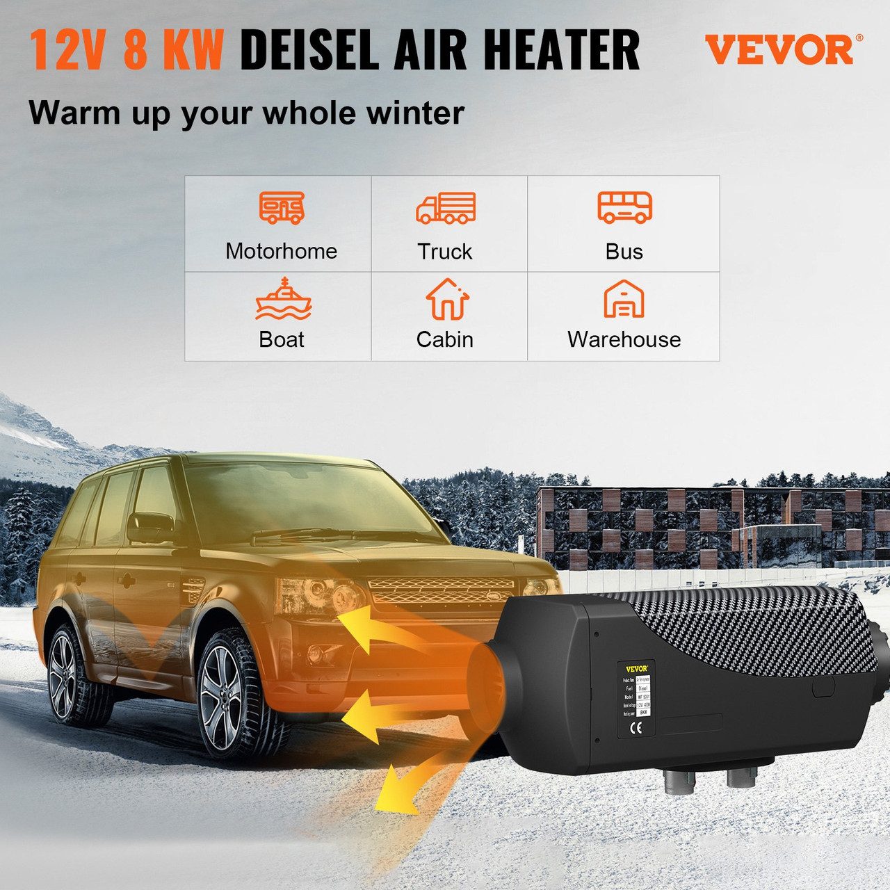 8KW Diesel Air Heater Muffler Diesel Heater 12V Remote Control Diesel Parking Heater with LCD Switch for Car Trucks Motor-home Boat and Bus