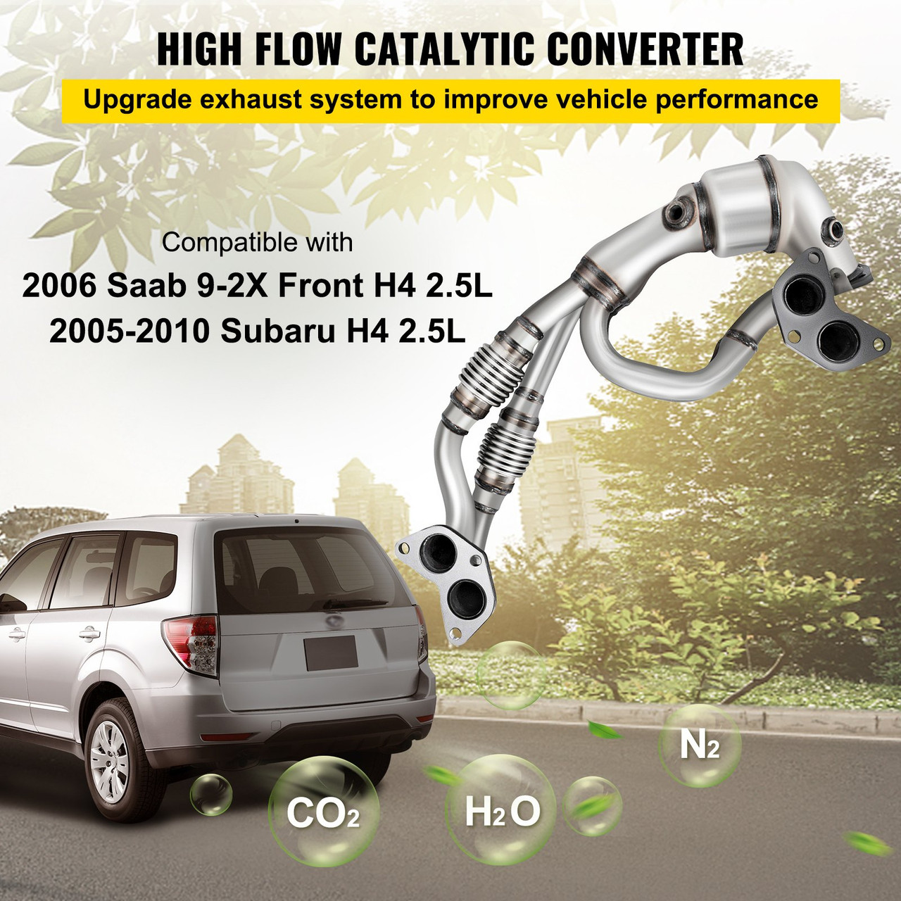Catalytic Converter Direct Fit Front Exhaust Manifold High Flow Catalytic Converter Compatible with Subaru Impreza, Legacy, Forester, Outback, 06-12, 4 Cyl 2.5L Except Turbo W/Gasket Kit