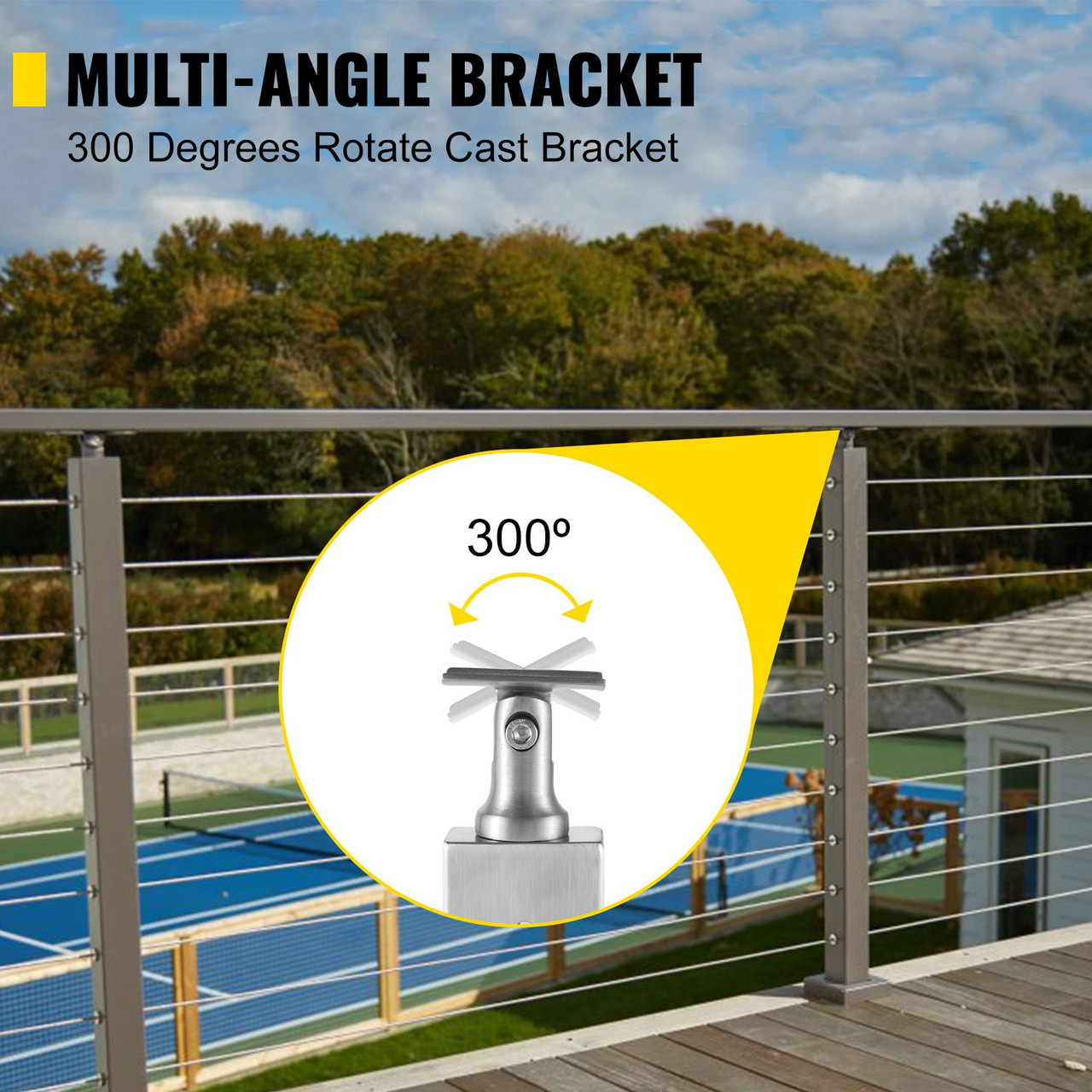 Cable Railing Post Level Deck Stair Post 42 x 0.98 x 1.97" Cable Handrail Post Stainless Steel Wire Drawing Deck Railing DIY Picket Without Hole Stair Railing Kit with Mount Bracket Silver