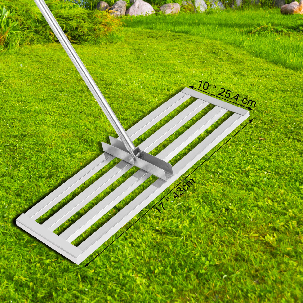 Lawn Leveler Tool 17 x 10 in, Lawn Leveling Rake with 77 in Long Handle, Soil Leveling Tool Stainless Steel, Leveling Soil Dirt or Sand Ground Surface for Yard Garden Ground and Golf Lawn