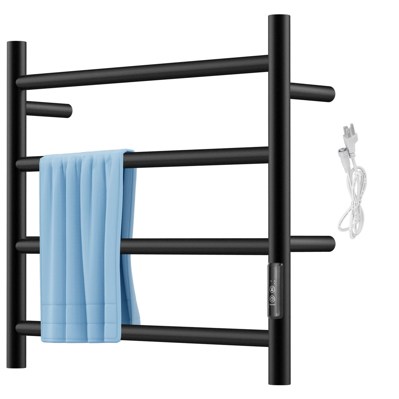 Heated Towel Rack, 4-Bar Towel Warmer Rack, Wall Mounted Electric Towel Warmer, Electric Towel Drying Rack with Timer, Matte Black Stainless Steel Heated Towel Warmer for Bath, Plug-in/Hardwired