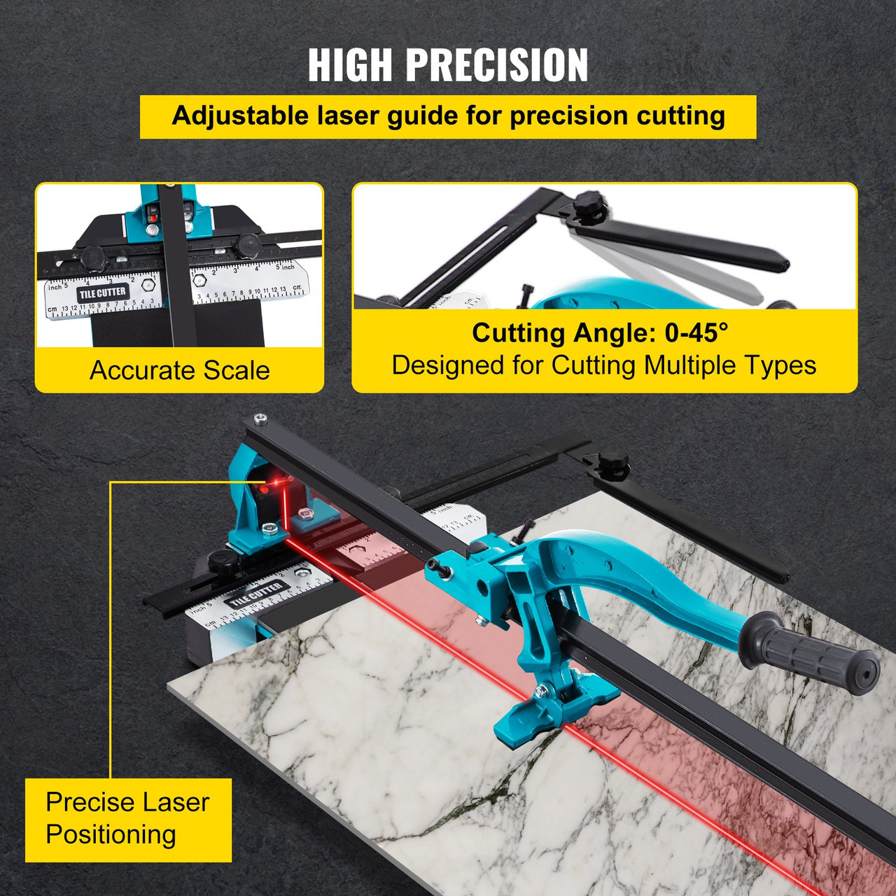 Tile Cutter, 24 Inch Manual Tile Cutter, Tile Cutter Tools w/Single Rail Double Brackets, 3/5 in Cap w/Precise Laser Guide, Tile Cutter Porcelain Tools for Precision Cutting Porcelain Tiles