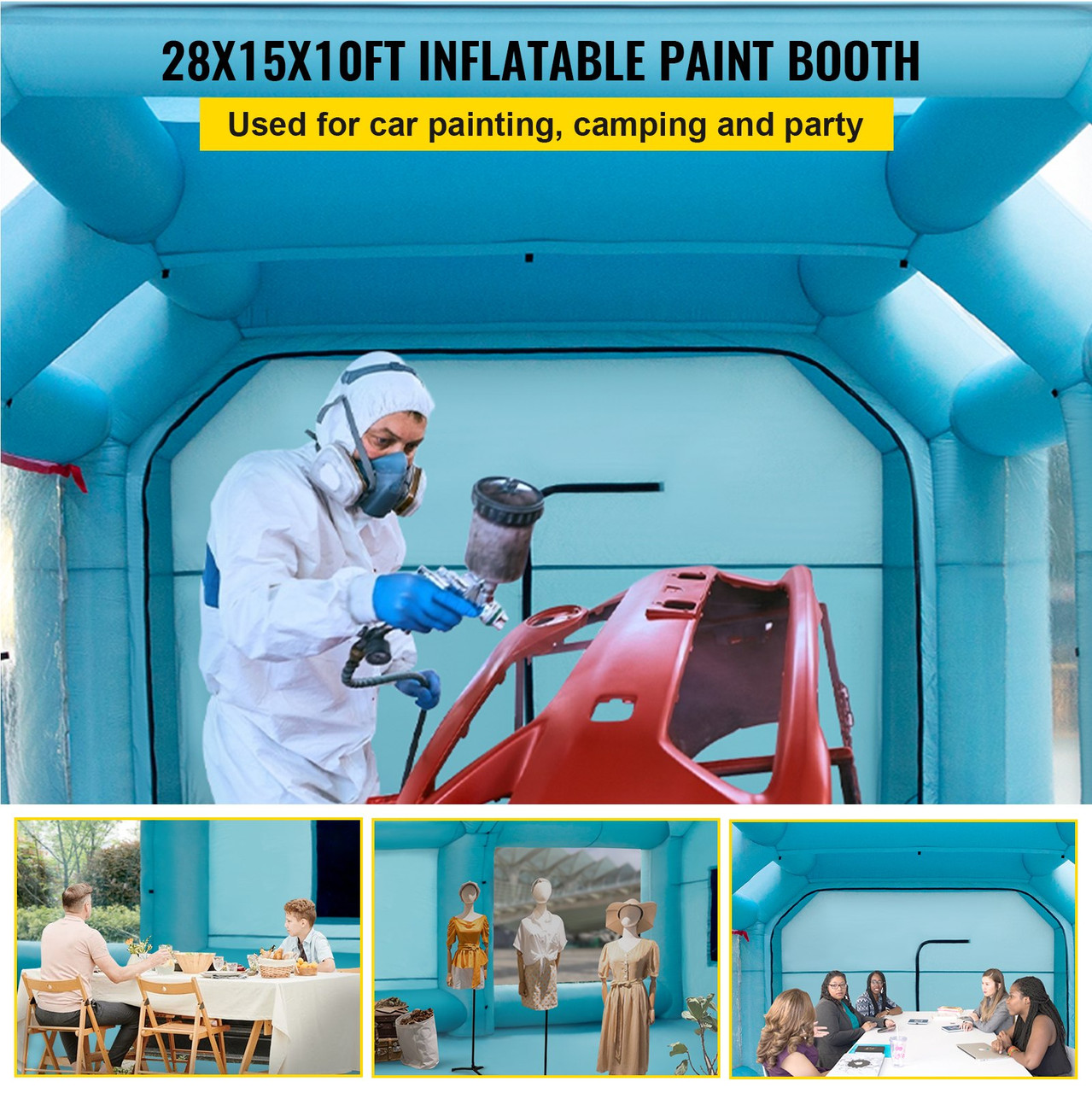 Portable Inflatable Paint Booth, 28x15x10ft Inflatable Spray Booth, Car Paint Tent w/Air Filter System & 2 Blowers, Upgraded Blow Up Spray Booth Tent, Auto Paint Workstation, Car Parking Garage