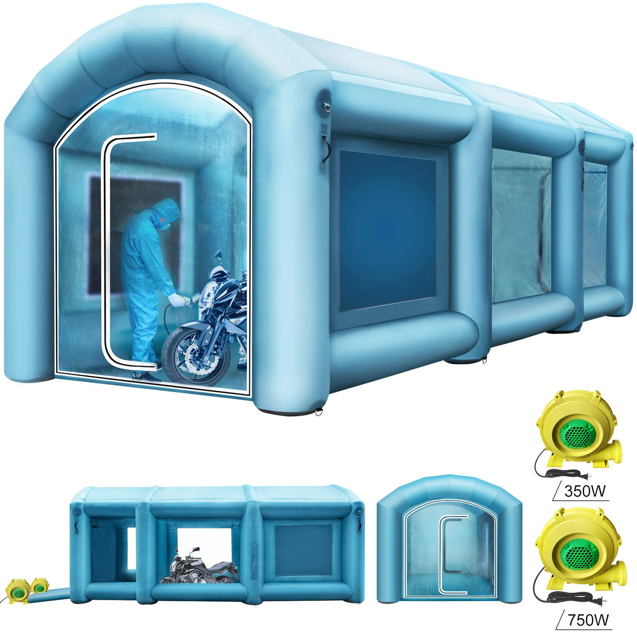 Inflatable Paint Booth, 20x10x 8 ft Spray Paint Booth, High Powerful 750W+350W Blowers Inflatable Spray Booth with Air Filter System Portable Car Paint Booth for Car Parking Tent Workstation
