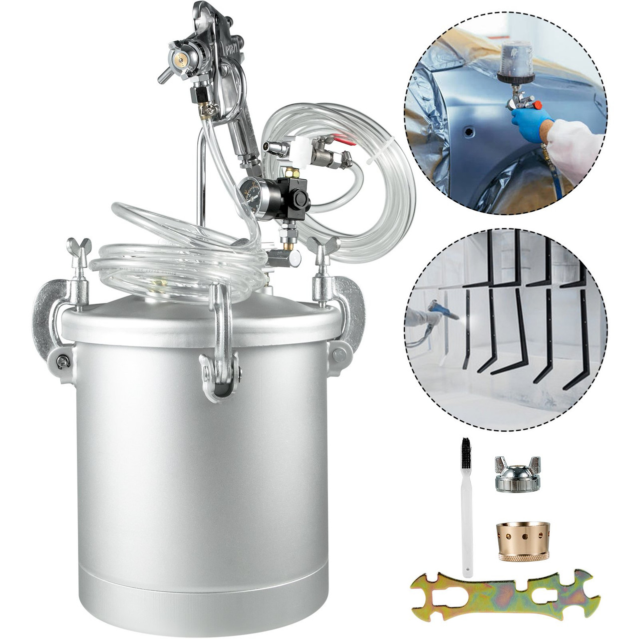 Pressure Pot Tank 10L Pressure Pot Paint Sprayer 2.5 Gallon Paint Pressure Pot Stainless Paint Tank with 3.5mm Nozzle Spray Guns and Paint Hose (10L 3.5mm)