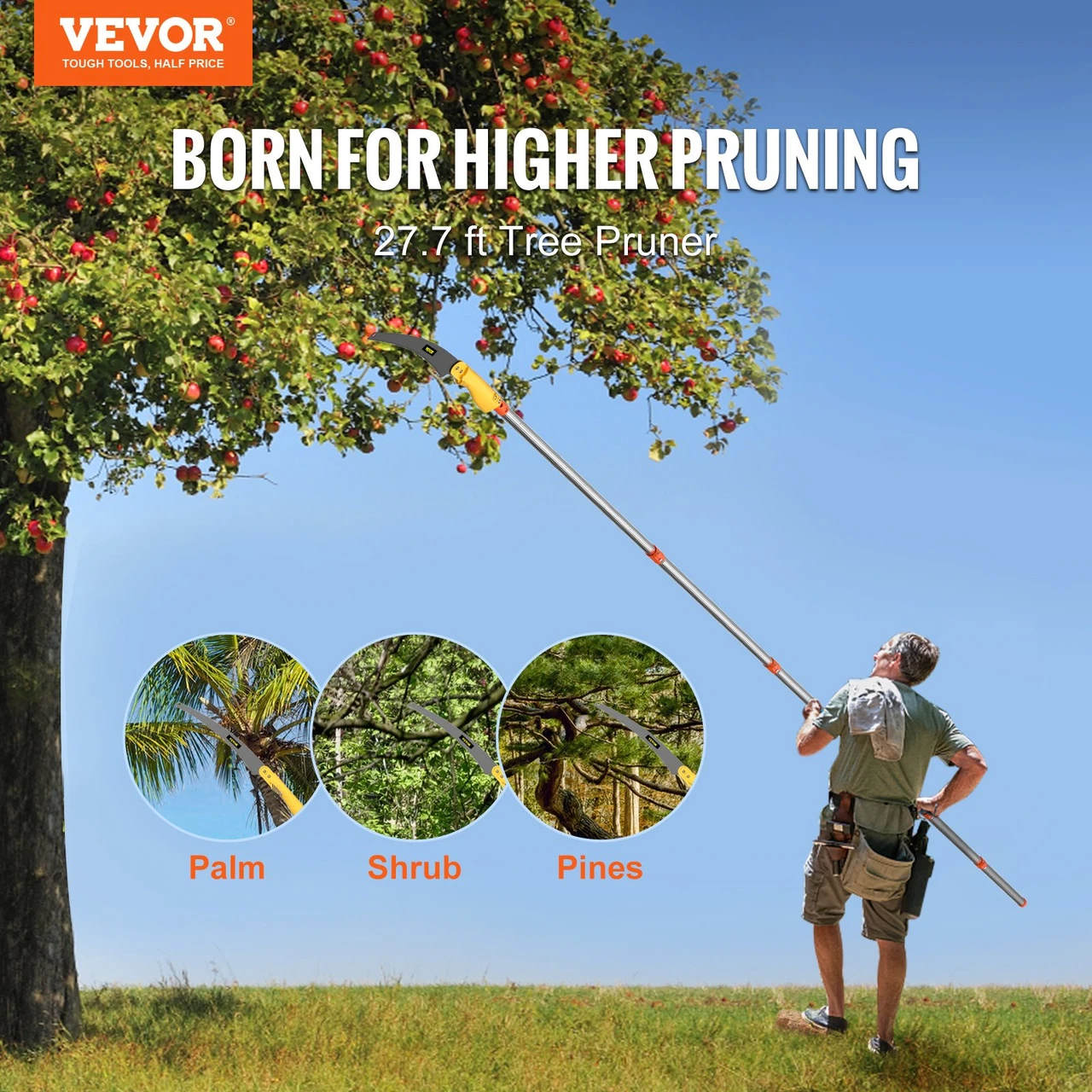 Tree Pruner Pole Saw 27.7 ft Extendable Aluminum Pole Sharp Steel Blade