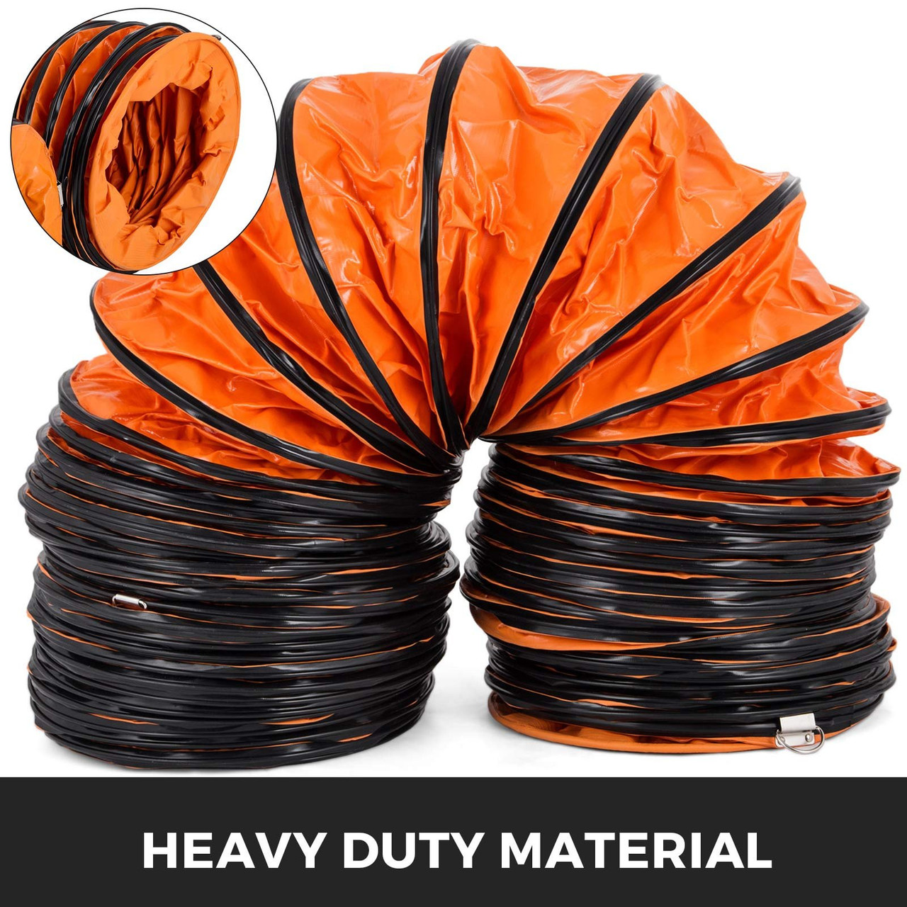 25ft Ducting Hose, PVC Flexible Duct Hosing with S Hook & Steel Support for 8inch Utility Blower