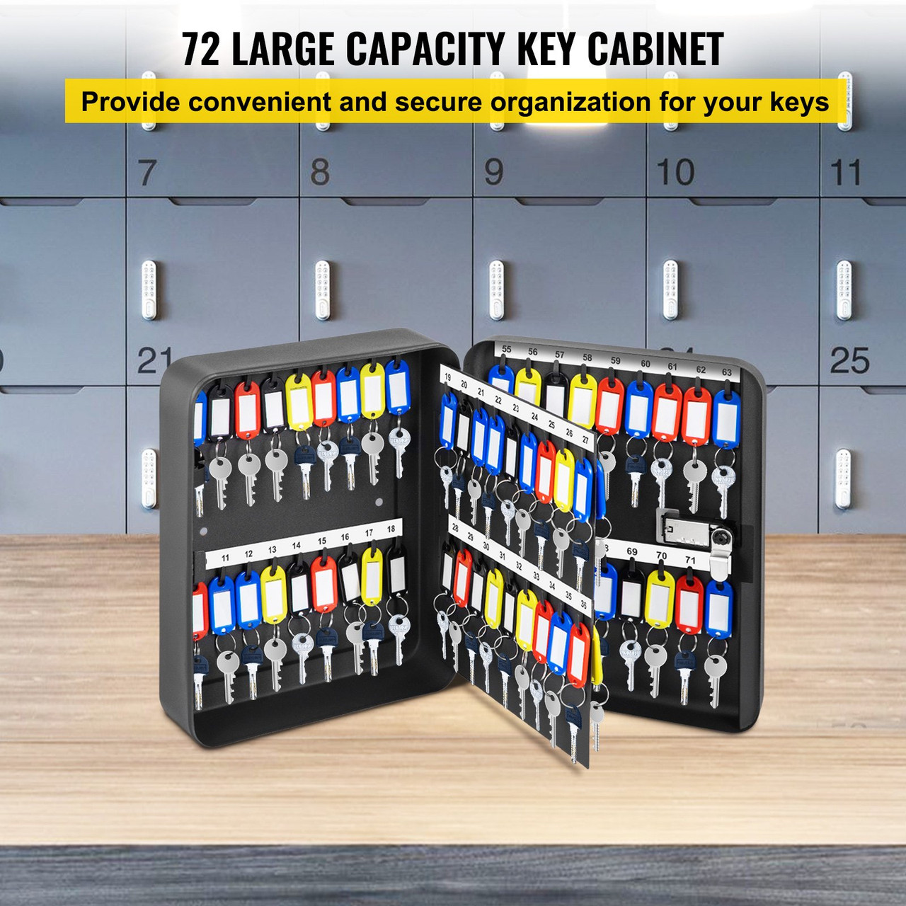 Key Cabinet, 72 Positions, 3-Digit Combination Password Lock Steel Key Box, Q235 Steel Key Storage, Wall Mounted Key Storage Box, Black Key Box Organizer for School, Office, Hotel, Bank