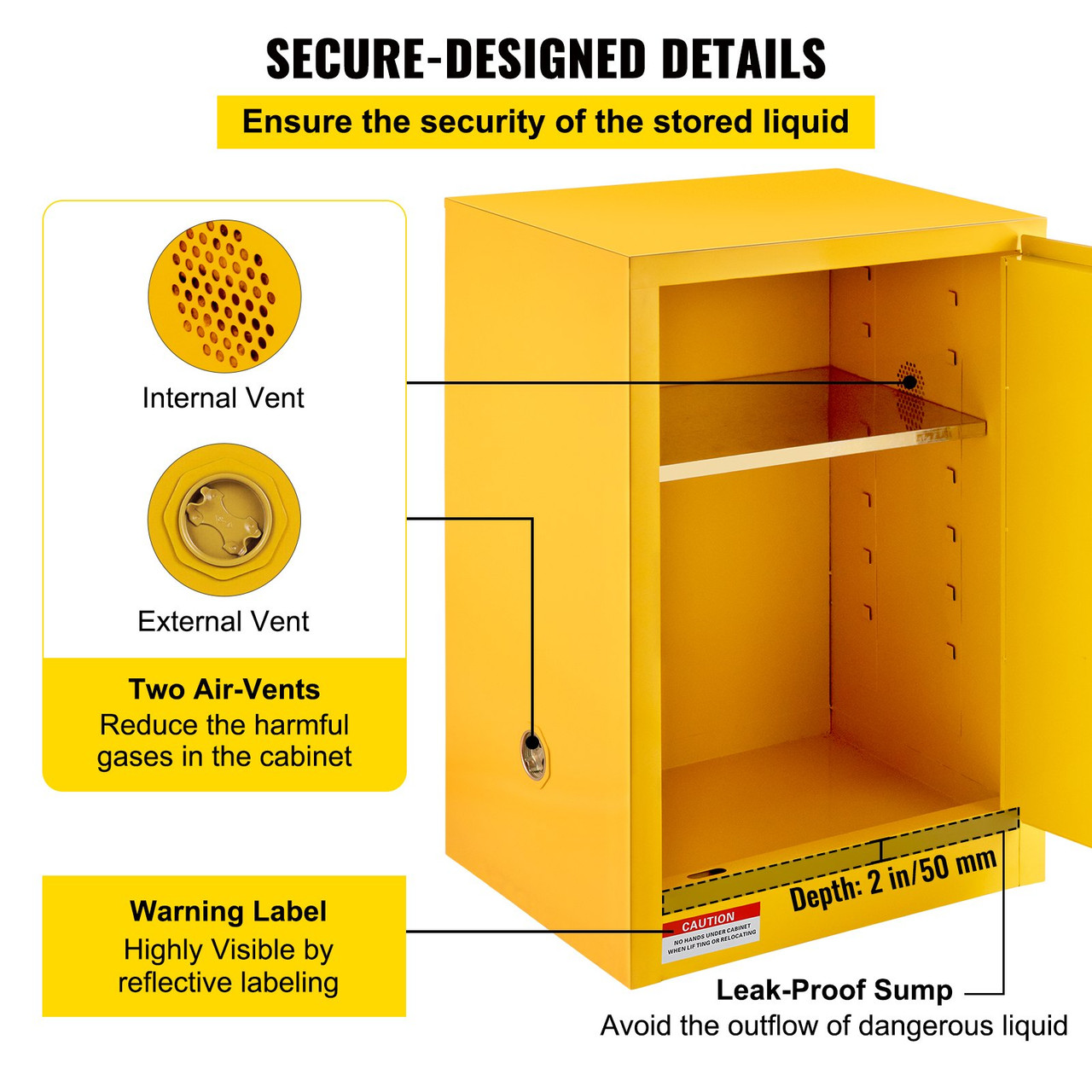 Flammable Cabinet 17" x 17" x 18", Galvanized Steel Safety Cabinet, Adjustable Shelf Flammable Storage Cabinet, for Commercial Industrial and Home Use
