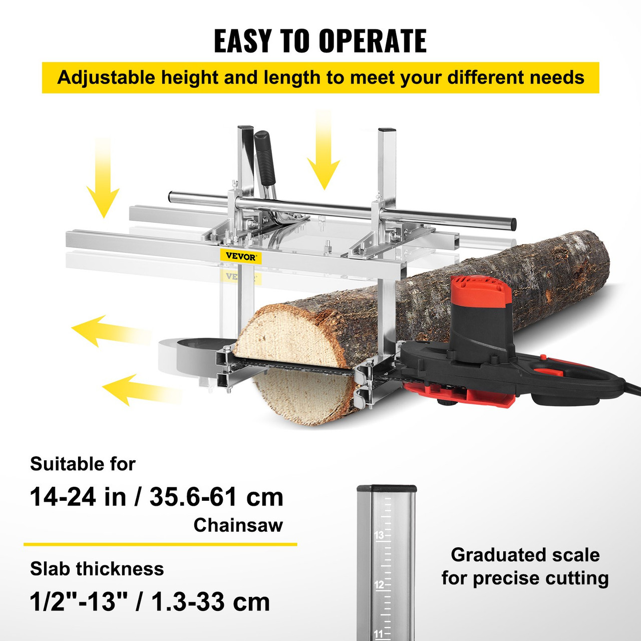 Chainsaw Mill Planking Milling 14" to 24" Guide Bar Wood Lumber Cutting Portable Sawmill Aluminum Steel Chainsaw Mill for Builders and Woodworker