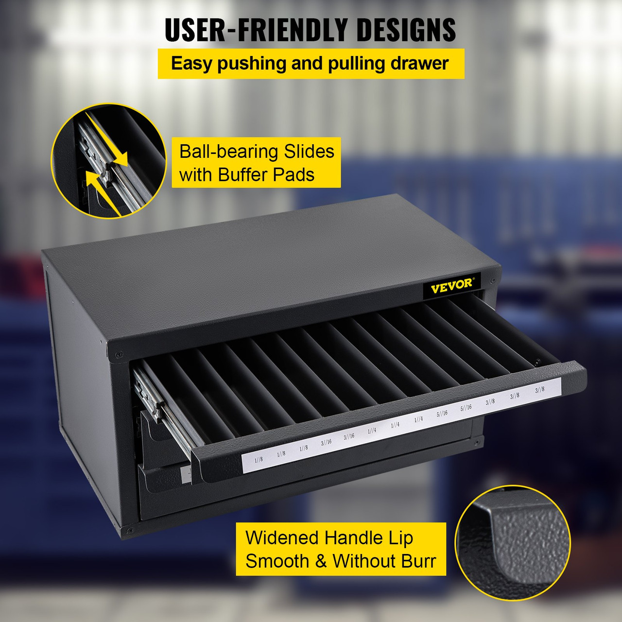 End Mill Dispenser Cabinet, Three-Drawer End Mill Dispenser, End Mill Organizer Cabinet Cold Rolled Steel, End Mill Dispenser Organizer Cabinet Holder for Fractional Size from 1/8" to 1"