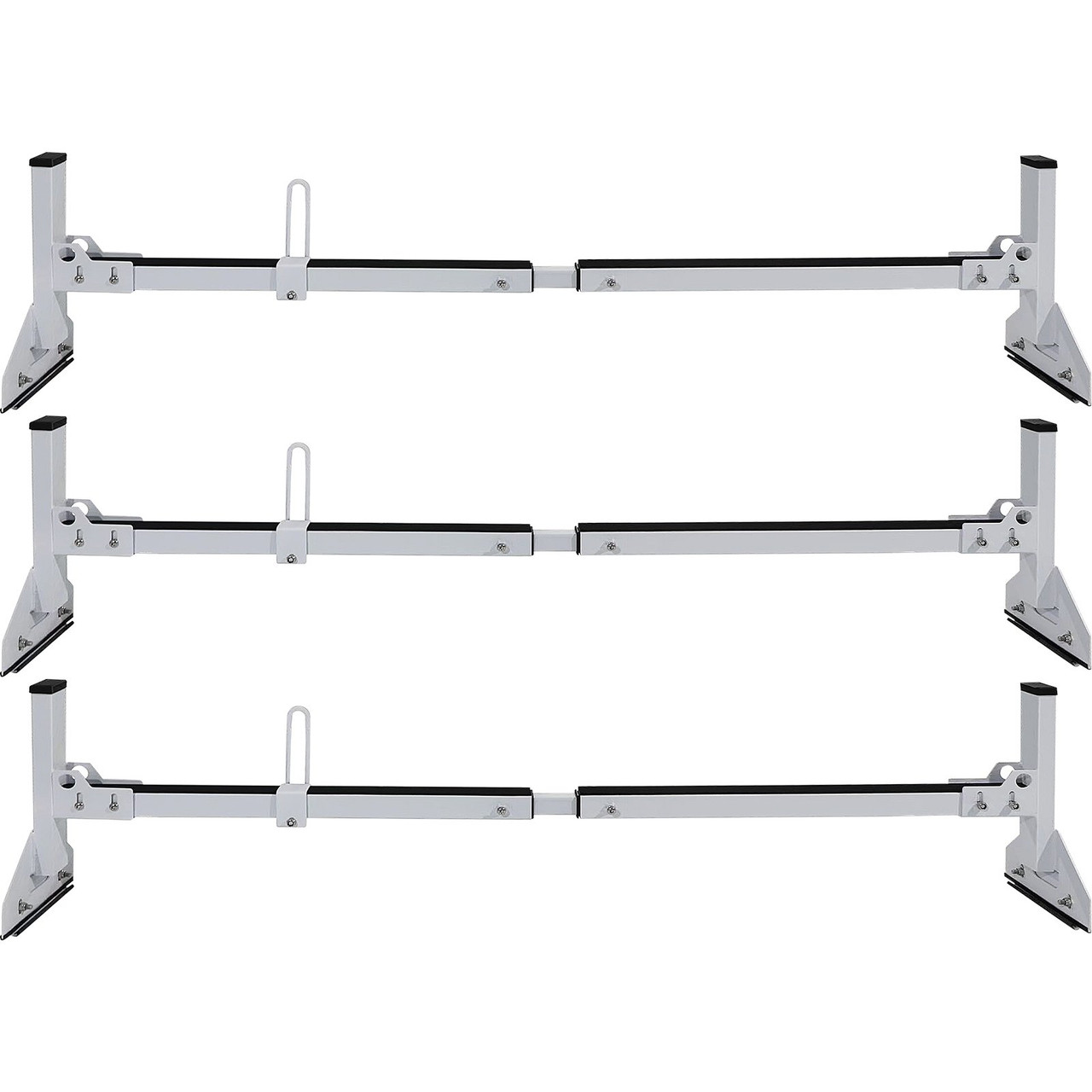 Van Roof Ladder Rack, 3 Bars, 661 LBS Capacity, 46.9"-59.1" Adjustable Middle Bar Steel Roof Racks, Rain-Gutter Mount Racks Fit Most Van Rails, Universal Design, White