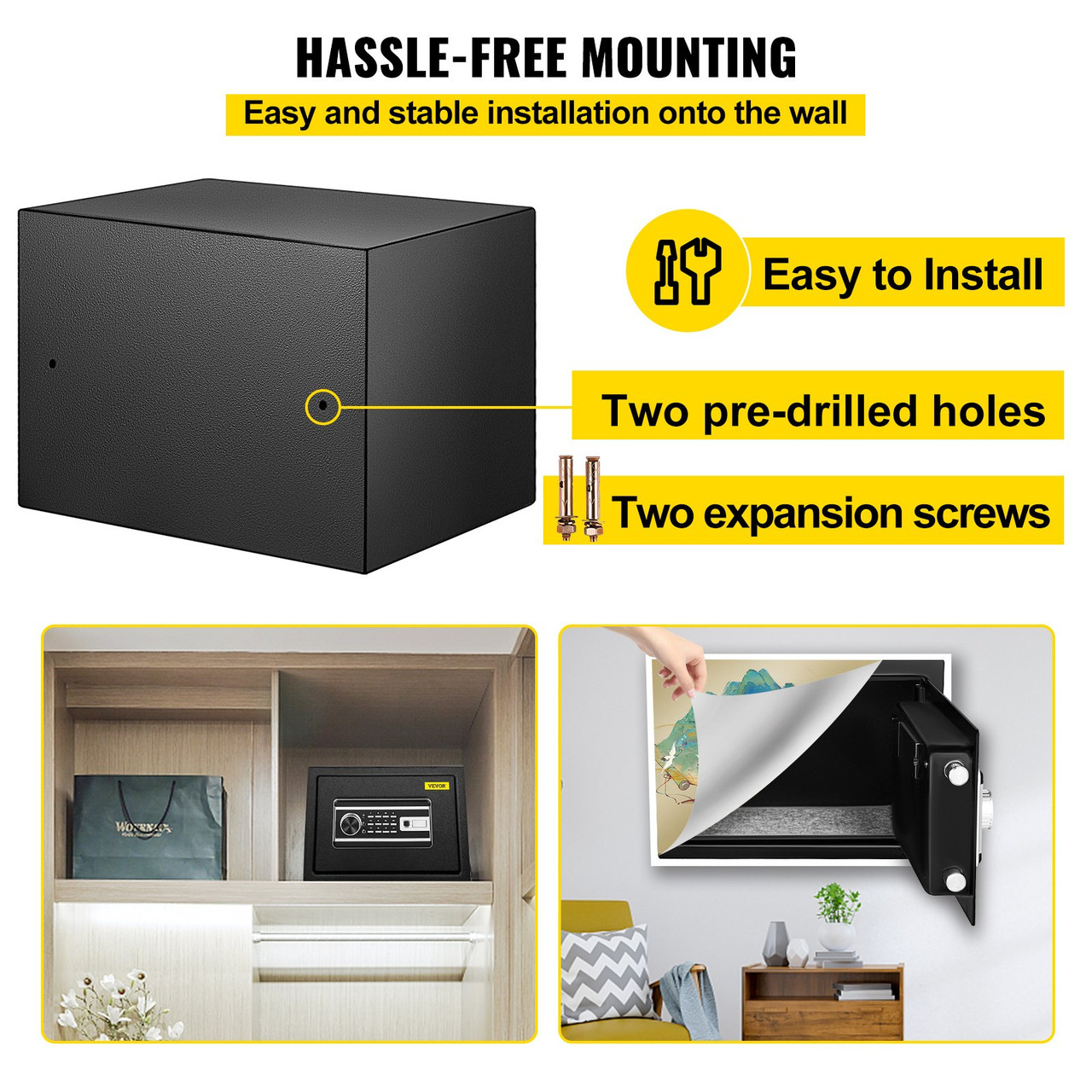 Safe Box, 0.8 CU.FT Fingerprint Safe Box for Money w/ 2 Keys & Digital Keypad, Q235 Steel Safe Box for Storing Cash, Jewelry, Pistols, Documents, Watches in Home & Office & Hotel