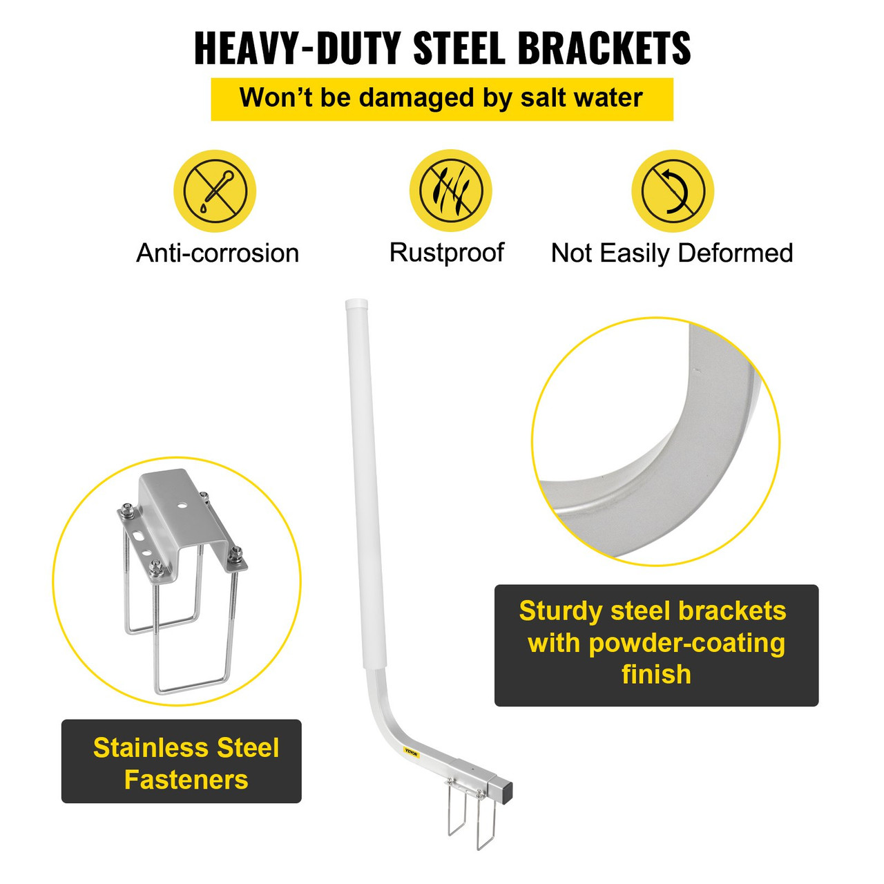 Boat Trailer Guide-on, 60", One Pair Steel Trailer Post Guide ons, with White PVC Tube Covers, Complete Mounting Accessories Included, for Ski Boat, Fishing Boat or Sailboat Trailer